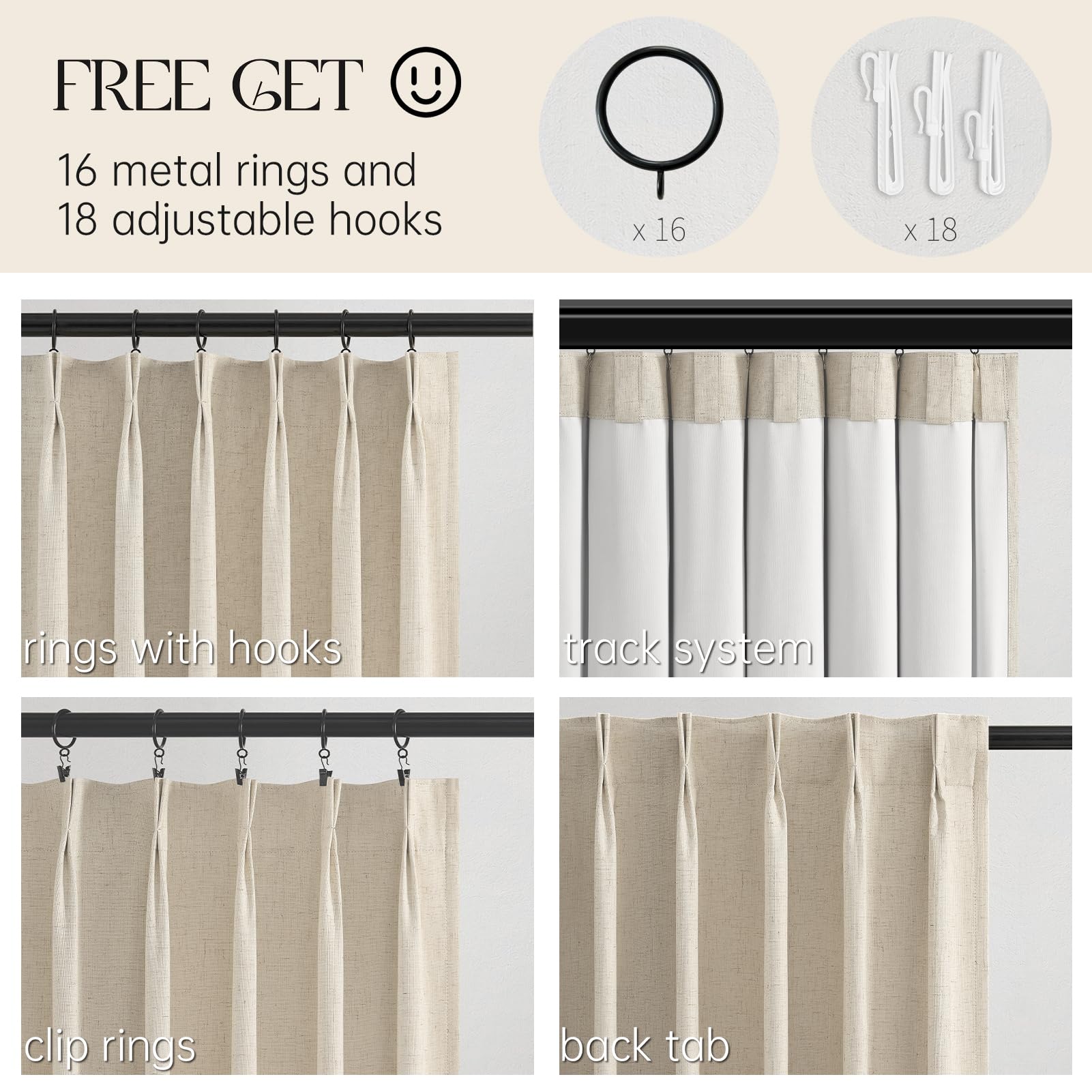 Topfinel Extral Wide Curtains, Pinch Pleated 100% Blackout Linen Drapery Panels with Hooks, Pinch Pleat Drapes for Patio Sliding Door Large Window Living Room Track, 72" Wx96 L 2 Panel