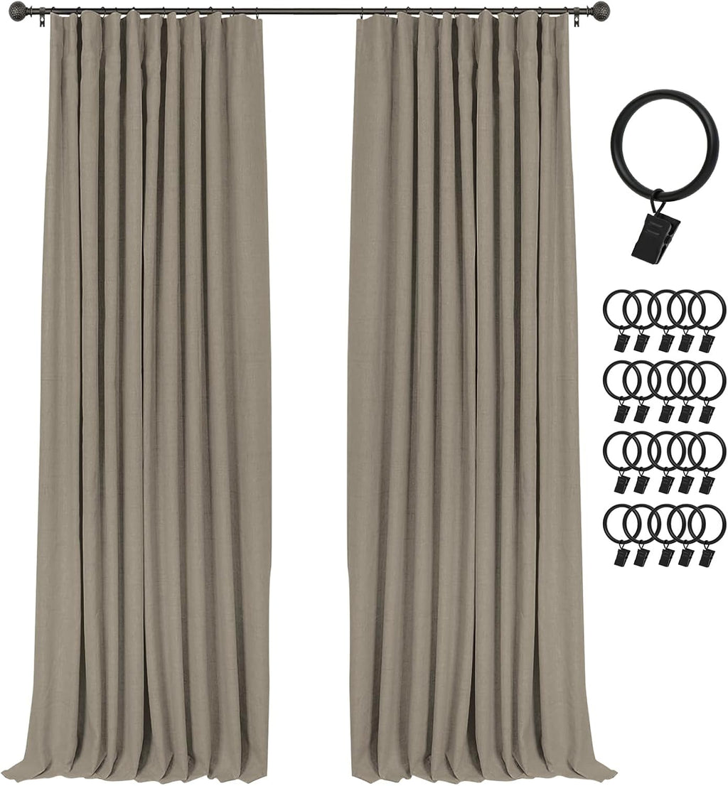 INOVADAY 100% Blackout Curtains for Bedroom, Black Out Curtains 84 Inch Long, Clip Rings Linen Blackout Drapes, Thermal Insulated Room Darkening for Living Room, 2 Panels - Beige,W50xL84
