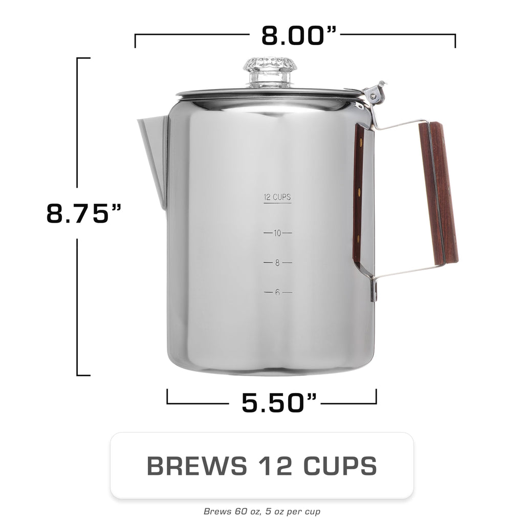 COLETTI Bozeman Percolator Coffee Pot — NO Aluminum or Plastic [9 cup]
