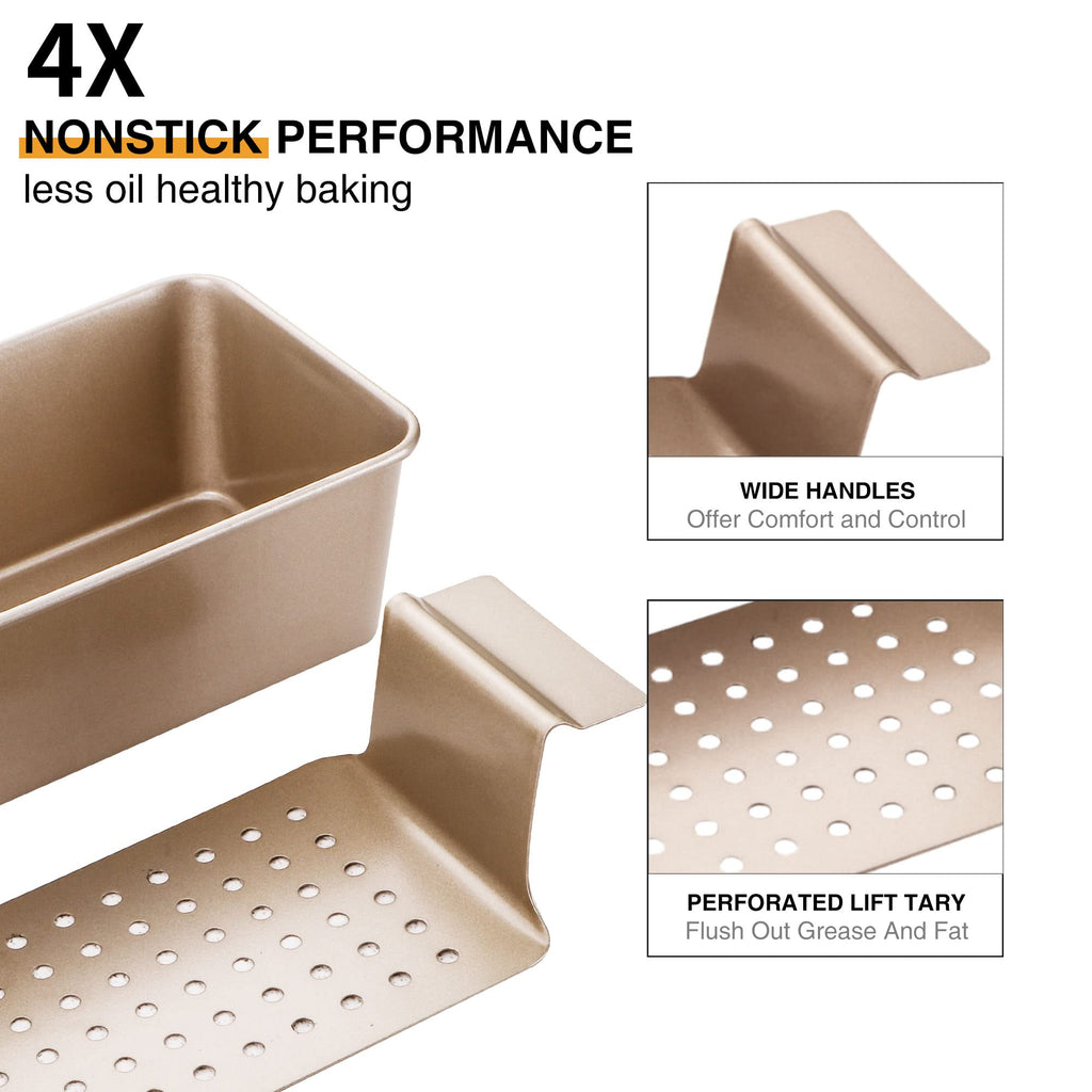 HONGBAKE Meatloaf Pan with Drain Tray, 9 x 5 Inches Loaf Pans with Insert, Nonstick Meat Loaf for Baking, Reduce the Fat and Kick Up the Flavor, Grey