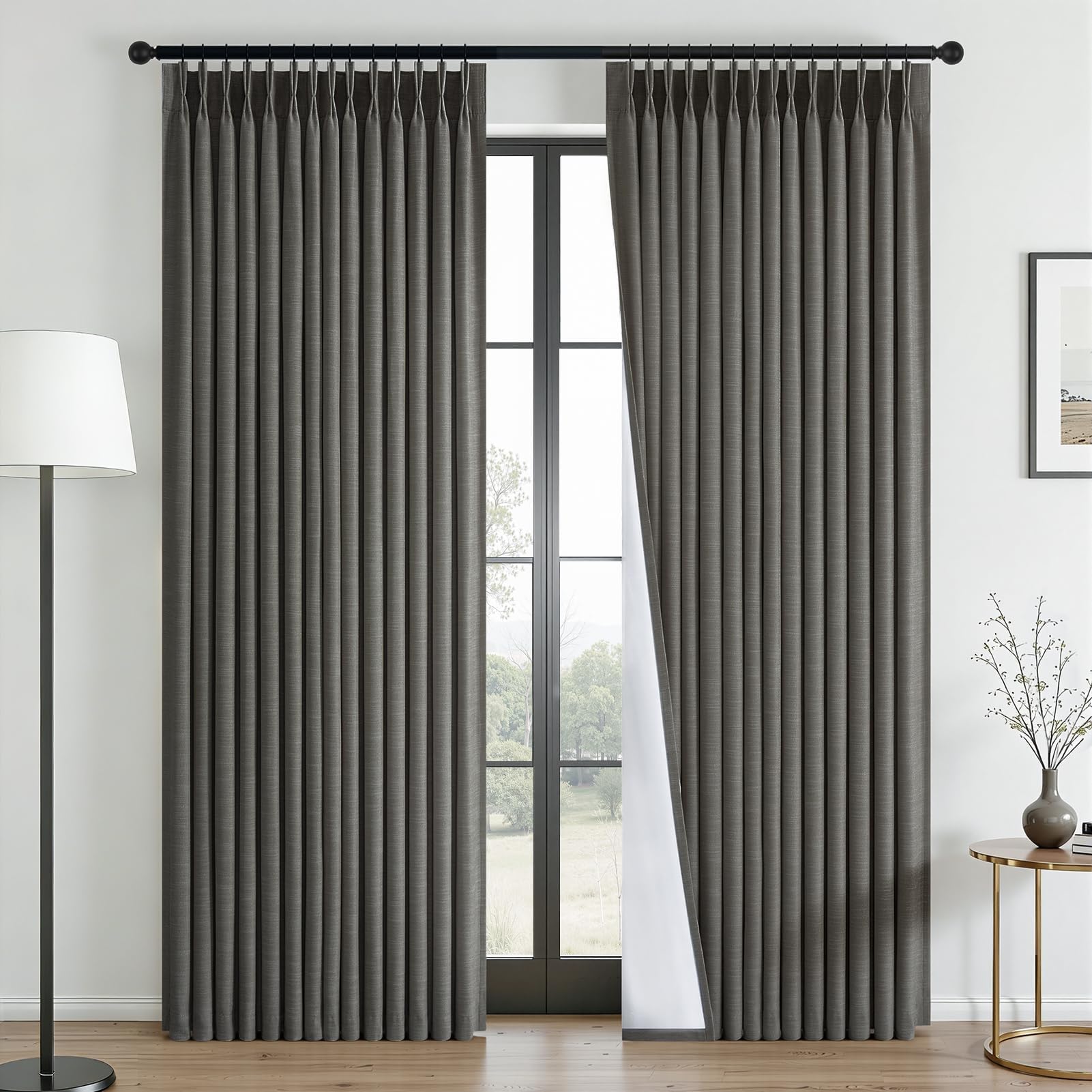 Topfinel 84 Inch Long Natural Blackout Curtains for Bedroom Livingroom, Farmhouse Back Tab Pinch Pleated Drapes for Track System,Neutral Linen Ambiance & Privacy Drapes Natural 52" W*84" L