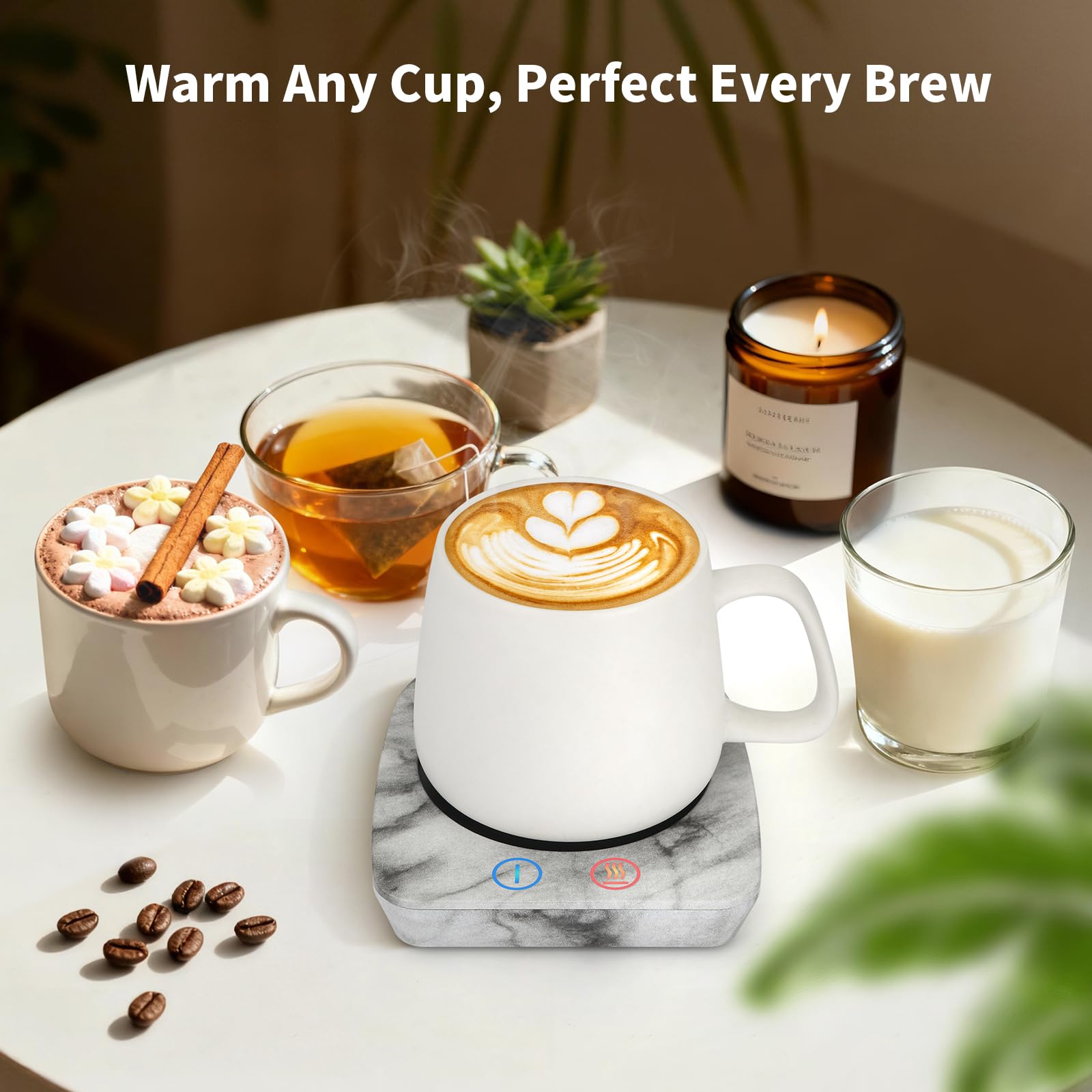 VOBAGA Imitation Wood Grain Coffee Cup Warmer & Mug Warmer for Desk, Electric Coffee Warmer Plate with 3-Temp Settings for Tea, Cocoa, Milk with Auto Shut Off After 4 Hours, Coffee Gifts for Women Men