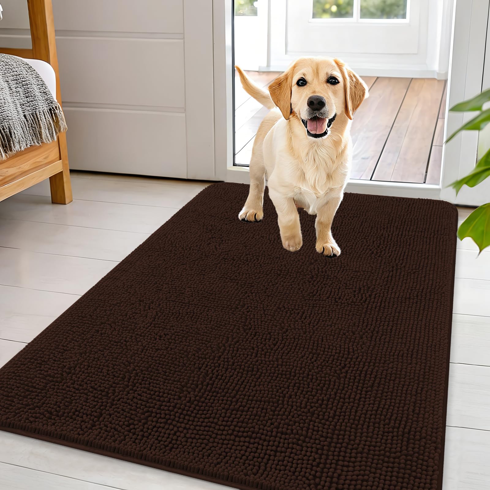 OLANLY Dog Door Mat for Muddy Paws 30x20, Absorbs Moisture and Dirt, Absorbent Non-Slip Washable Doormat, Quick Dry Chenille Mud Mat for Dogs, Entry Indoor Entryway Carpet for Inside Floor, Grey