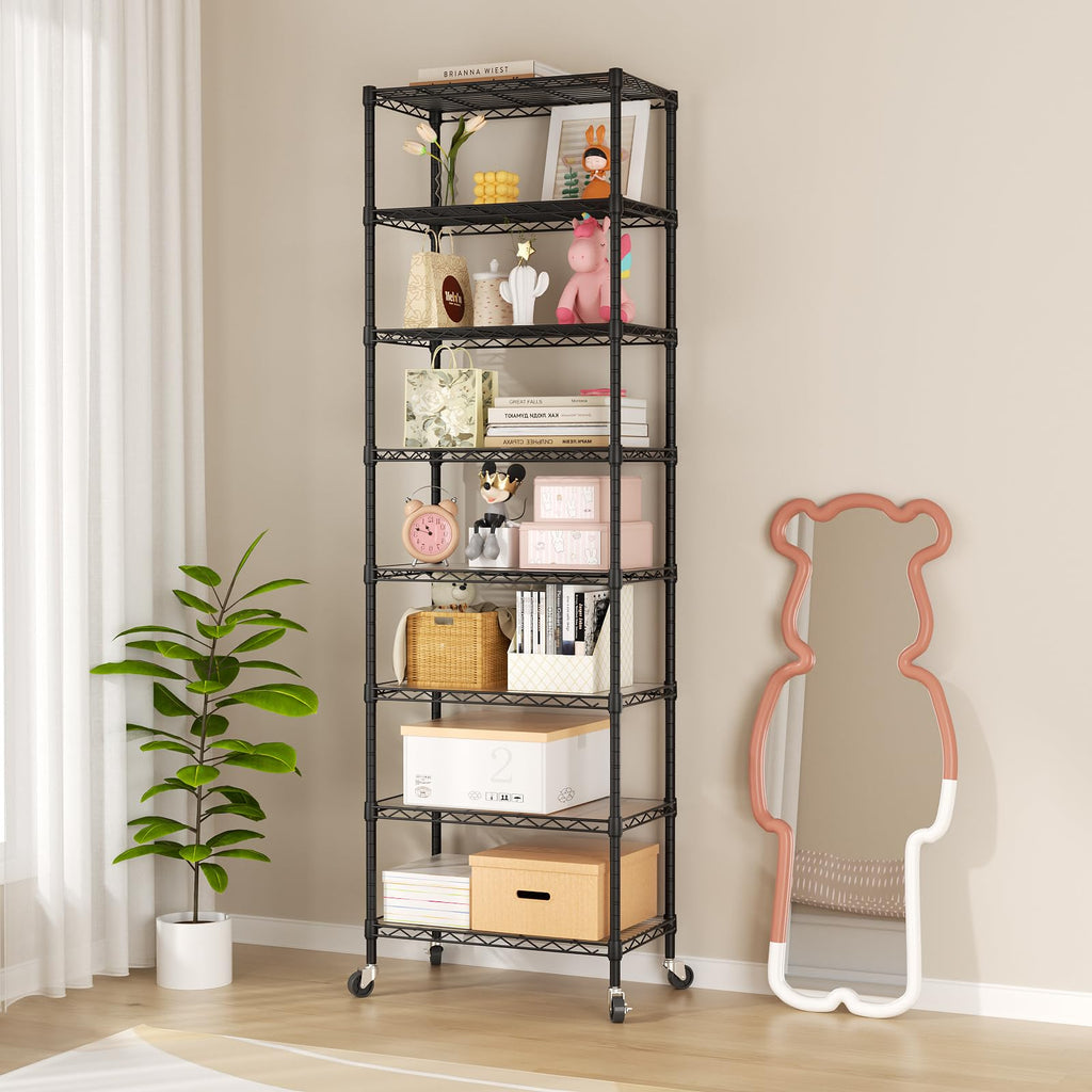 SINGAYE 3 Small Shelves Storage Shelf Wire Shelving Unit Metal Shelf Adjustable Organizers Storage Shelving with Wheels for Bathroom Laundry Room Kitchen Pantry11.5”D x 17.5”W x 30.5”H White