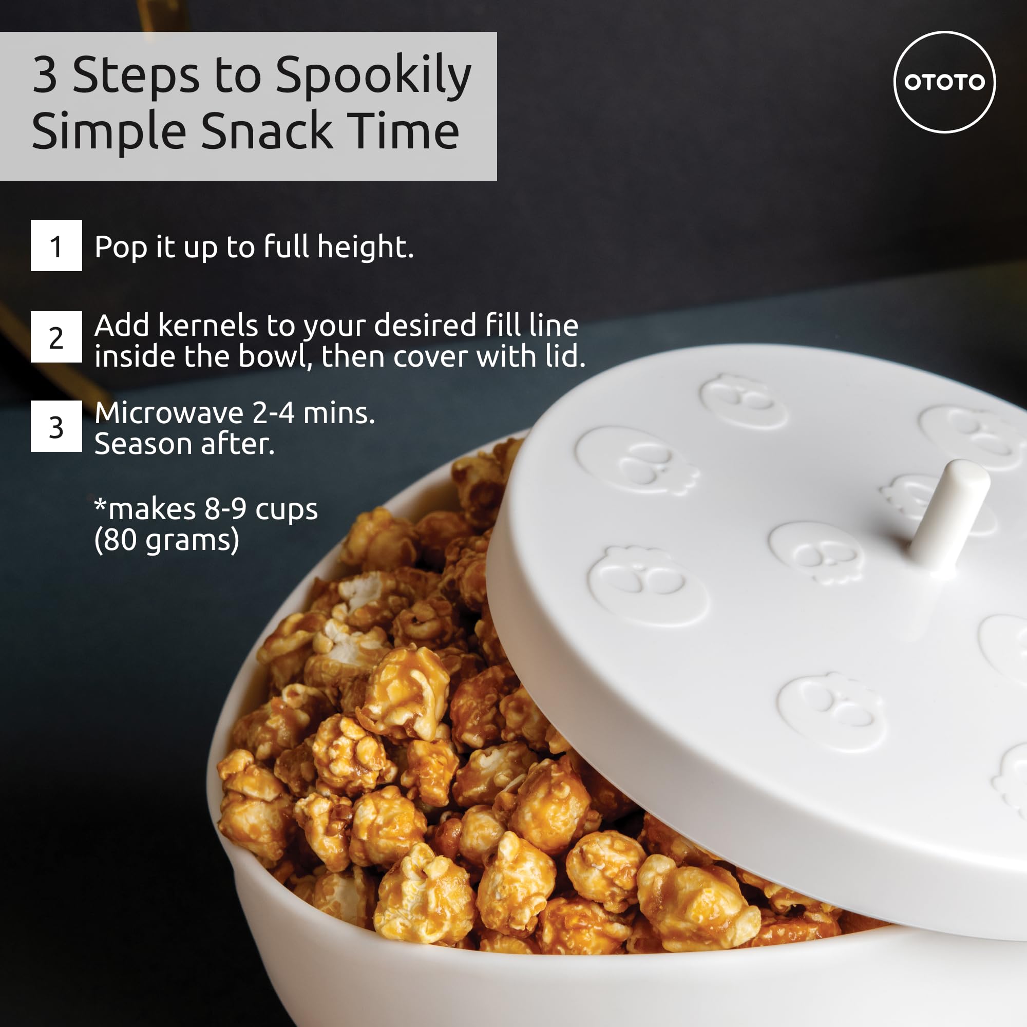 OTOTO New Scary Poppings Microwave Popcorn Popper - Gothic Popcorn Microwave Popper, Silicone Microwave Popcorn, Collapsible Bowl Popcorn Bowls, Halloween Goth Accessories Goth Gifts (White)