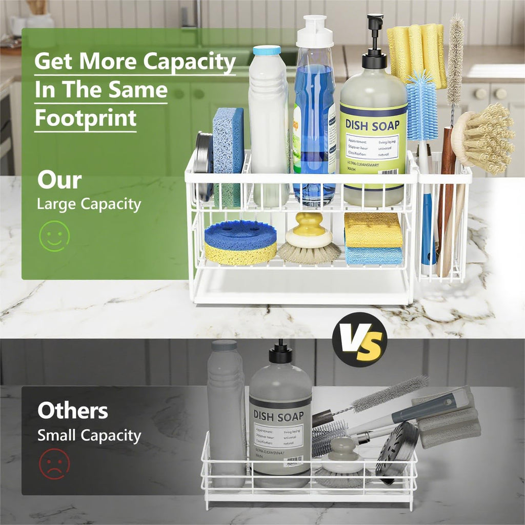 Cisily 2-Tier Kitchen Sink Caddy Organzier Rack with Flexible Dish Brush Holder, Sponge Holder for Kitchen Sink Countertop Organization Storage,Home Decor Accessories Essentials Stainless Steel