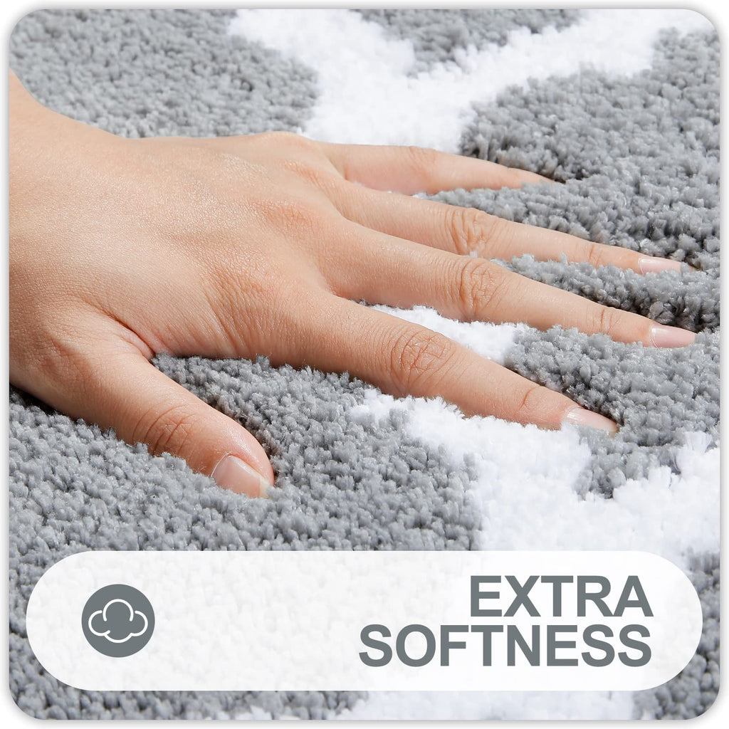 OLANLY Bathroom Rugs Set 2 Piece, Microfiber Bath Shower Mat and U-Shaped Toilet Rug, Machine Wash Dry, Non-Slip Absorbent Shaggy Bath Mats for Tub, Shower and Bathroom (24"x16"+24"x20", Grey)