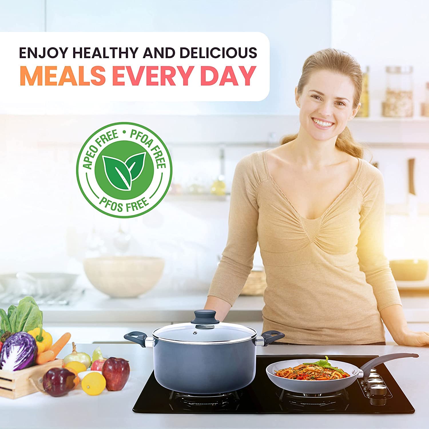 Mueller Pots and Pans Set 17-Piece, Ultra-Clad Pro Stainless Steel Cookware Set, Ergonomic EverCool Handle, Induction Cookware, Includes Saucepans, Skillets, Dutch Oven, Stockpot, Steamer For Cooking