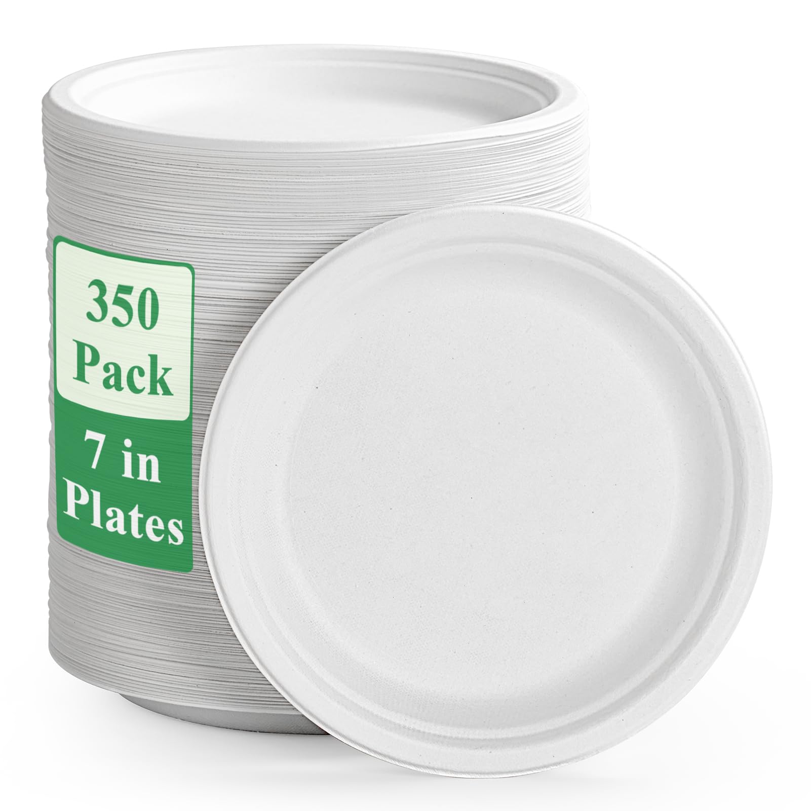 Vplus 150 Pack Compostable Disposable Paper Plates 10.25 inch Super Strong Paper Plates 100% Bagasse Natural Biodegradable Eco-Friendly Sugarcane(white)