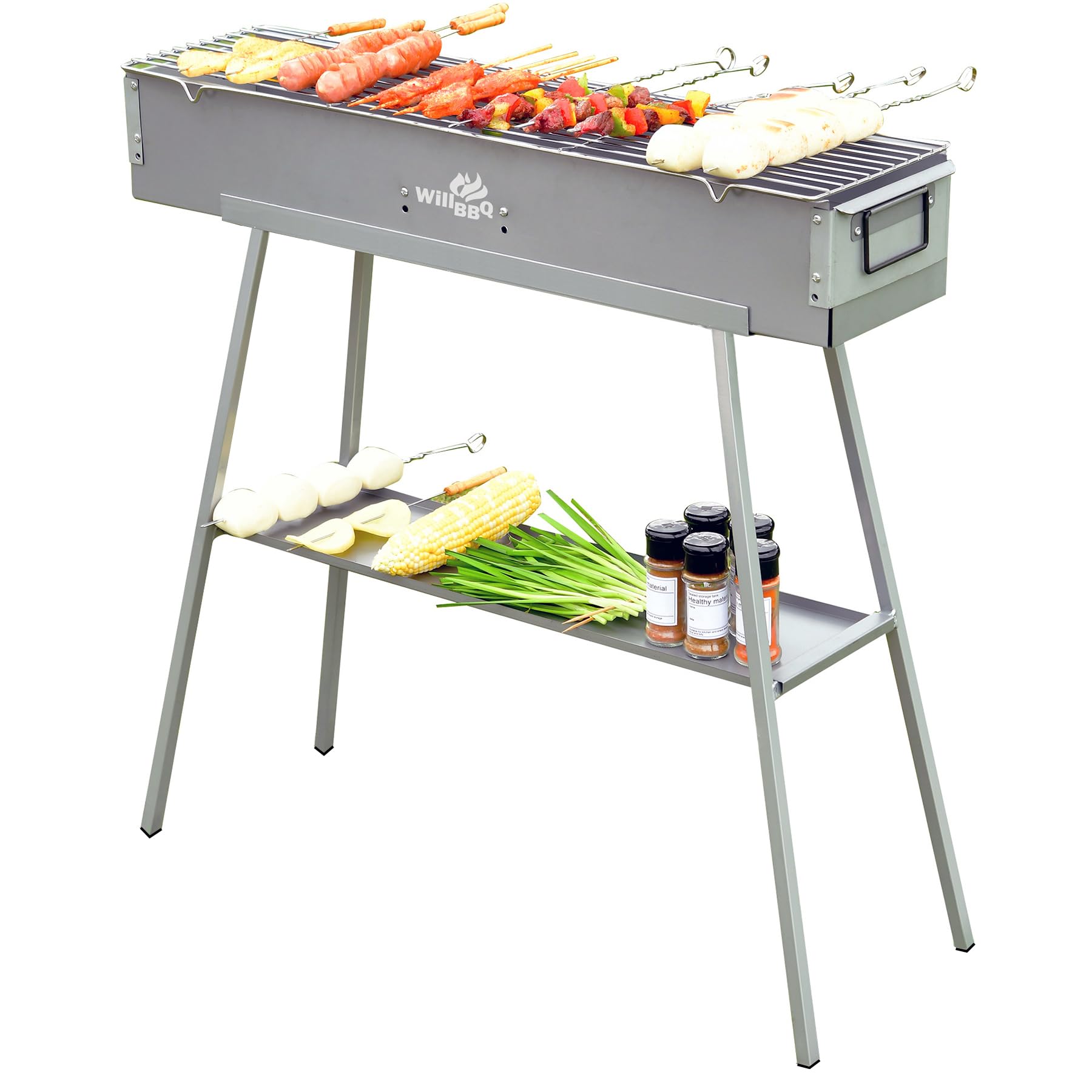 WILLBBQ Charcoal Grill Tailgate Parties, Patio, Beach Barbecues, Backyard Gatherings,Alloy Steel BBQ Barbecue Outdoor Grilling with Durable Support Frame and Dual Adjustable Vents (31.6x7.1x5.1 inch)