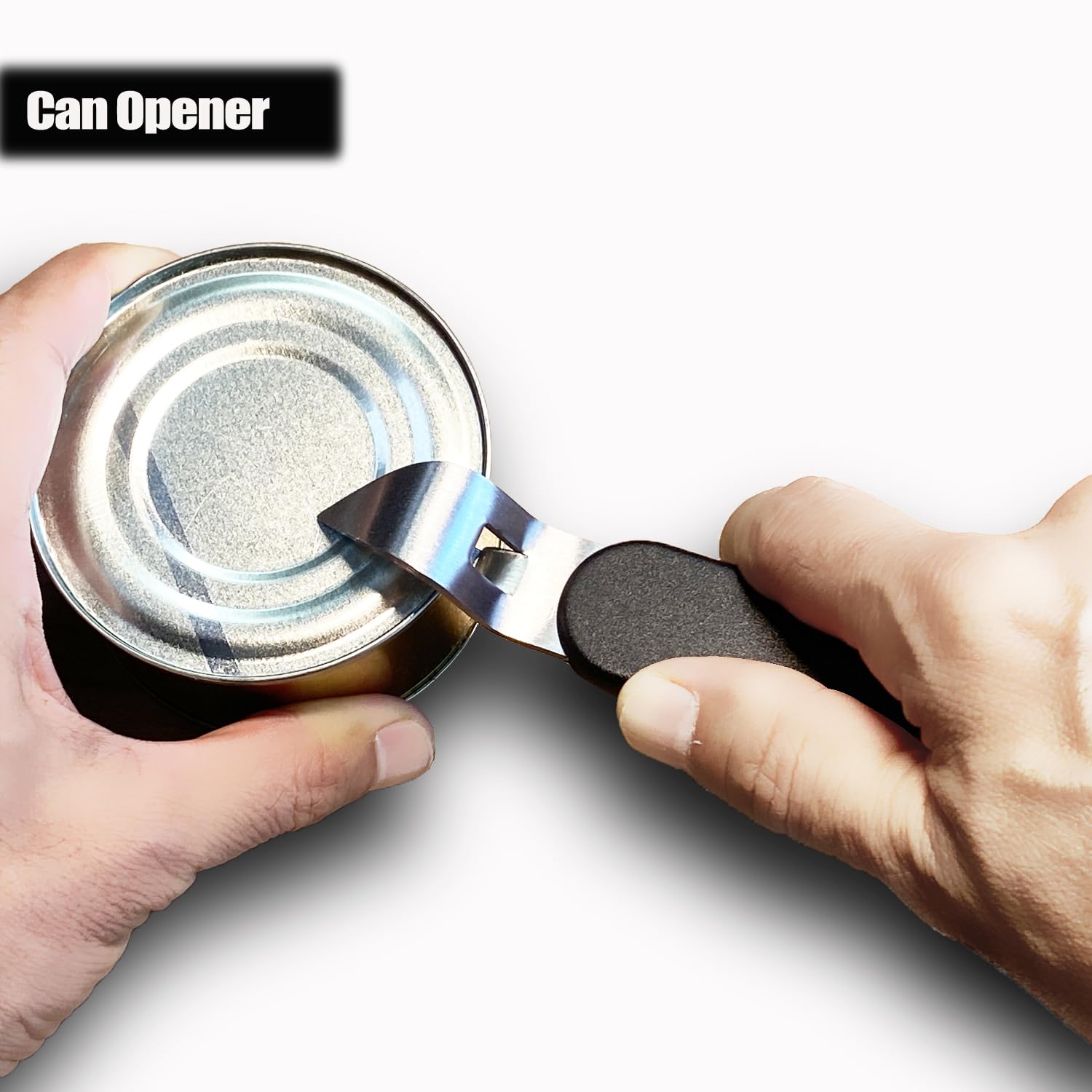 3-in-1 Magnetic Bottle and Can Opener for Refrigerator, Stainless Steel Manual Can Punch Opener for Liquid with Cap Catcher, Stick to Fridge for Easy Storage, Can Tapper Church Key with Magnet (Black)