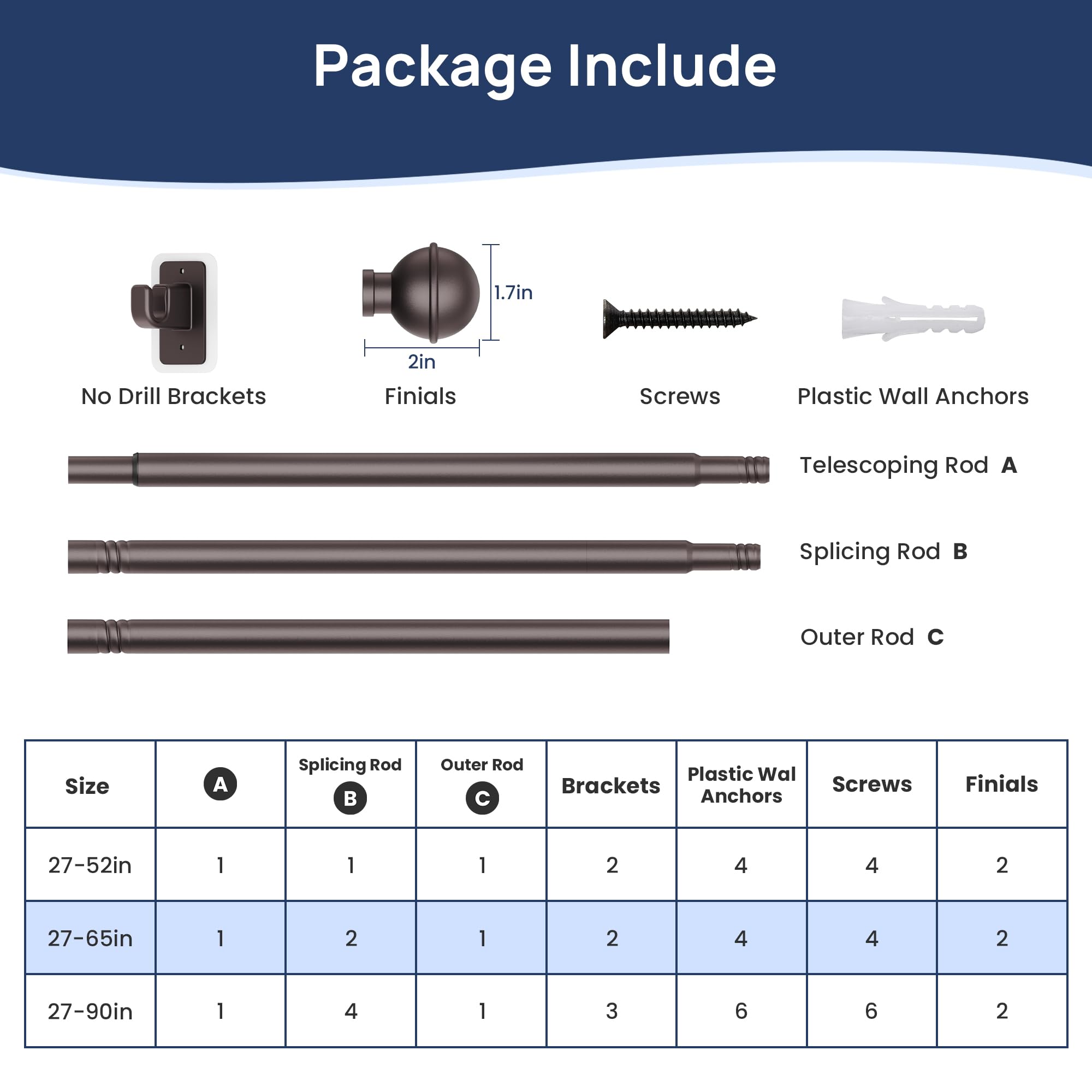 ENJOYBASICS No Drill Curtain Rods for Window 28 to 47 Inches, 5/8 Inch Diameter Renter Friendly Drapery Rod with Adhesive Brackets without Drilling, Adjustable from 27 to 52 Inches, Black
