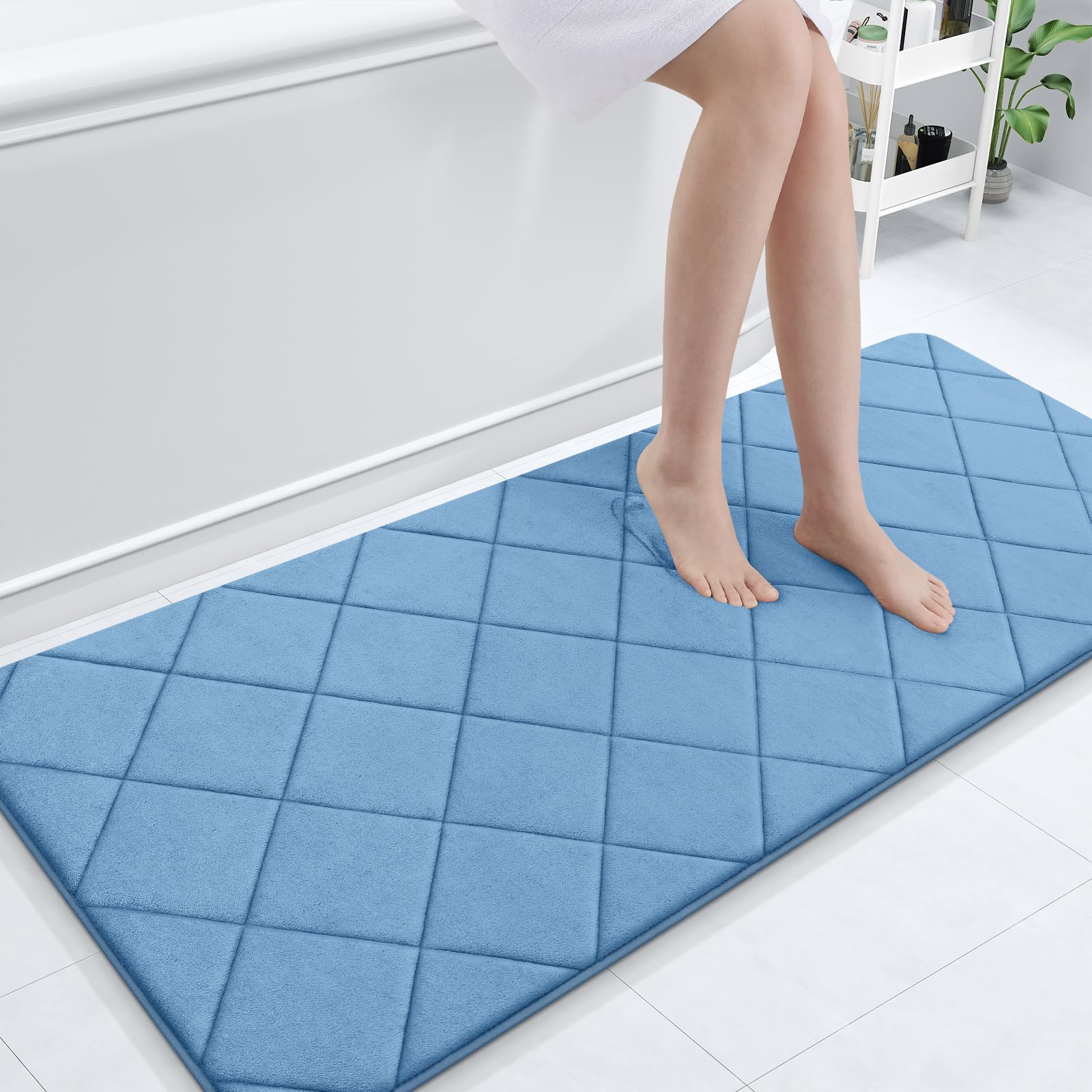 OLANLY Memory Foam Bath Mat 30x20, Ultra Soft and Absorbent Bathroom Rugs, Machine Washable, Comfortable Bath Carpet for Bathroom Floor, Tub and Shower, Black