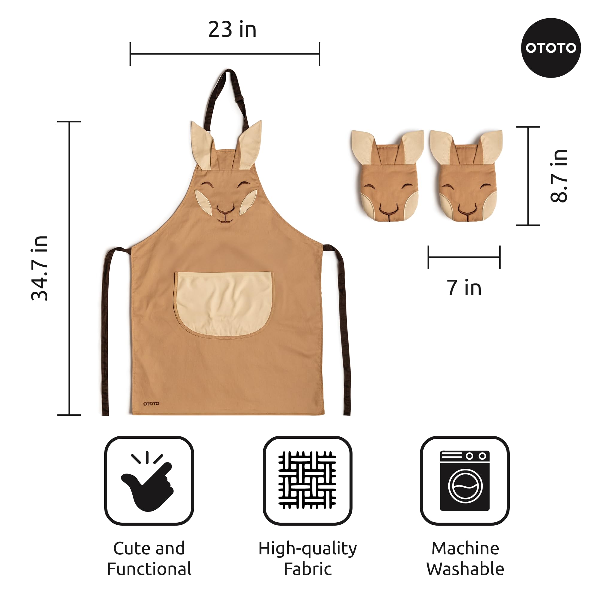 OTOTO Hot-Dog Double Oven Mitts Cute Funny - Gifts for Dog Lovers, Dachshund Themed Gifts, Heat Resistant, Kitchen Gadgets (Brown)