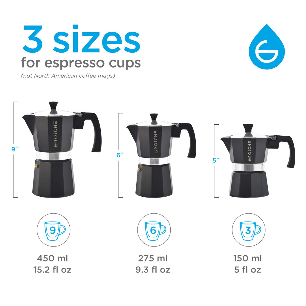 GROSCHE Milano Moka pot, Stovetop Espresso maker, Greca Coffee Maker, Stovetop coffee maker and espresso maker percolator (Grey, 6 cup)