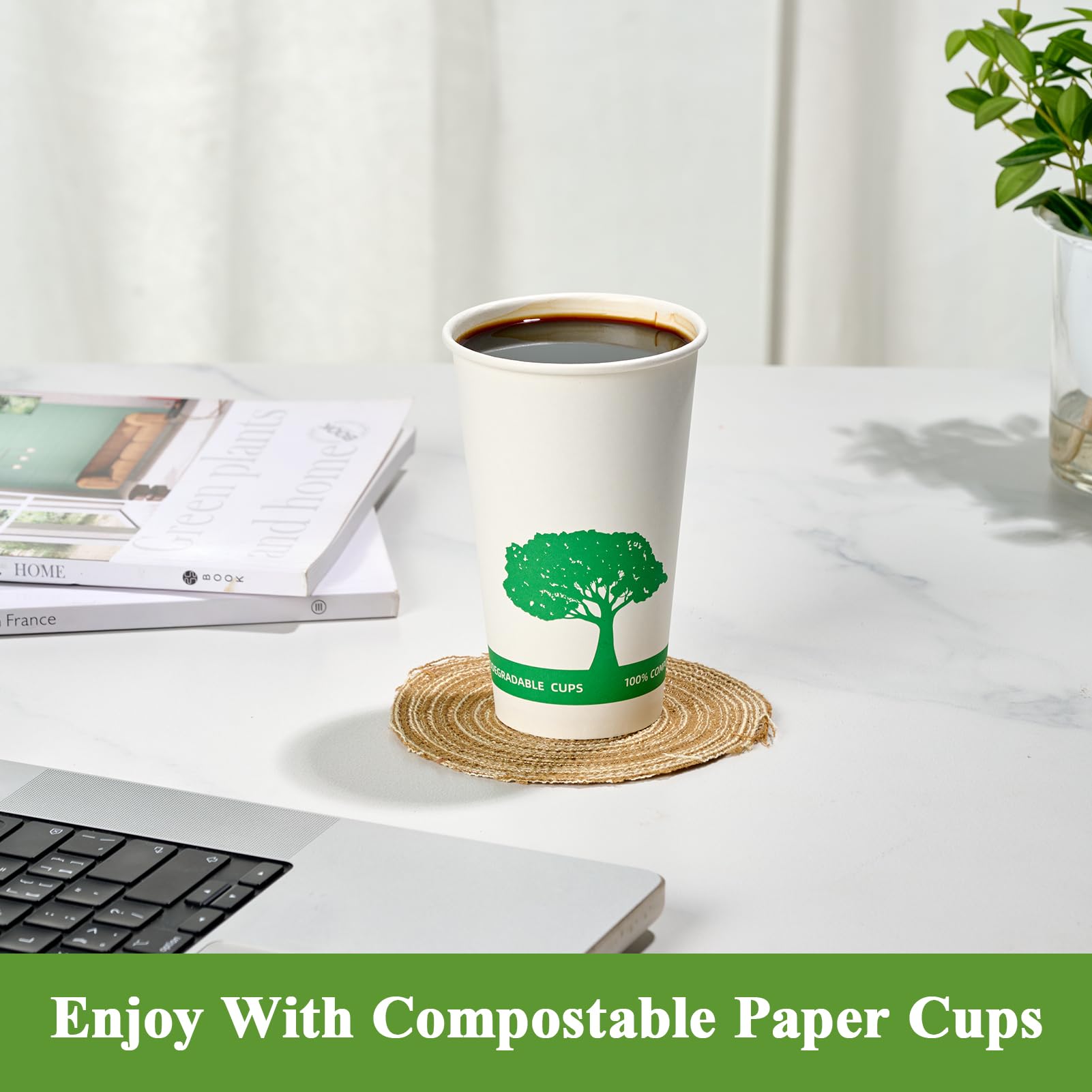 Vplus 400 Pack Compostable Paper Cups, 8 oz Paper Coffee Cups, Biodegradable Disposable Paper Cups, Eco-friendly Hot Drinking Cups for Party, Picnic,and Events