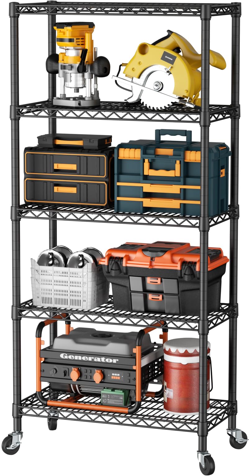 SINGAYE 3 Small Shelves Storage Shelf Wire Shelving Unit Metal Shelf Adjustable Organizers Storage Shelving with Wheels for Bathroom Laundry Room Kitchen Pantry11.5”D x 17.5”W x 30.5”H White
