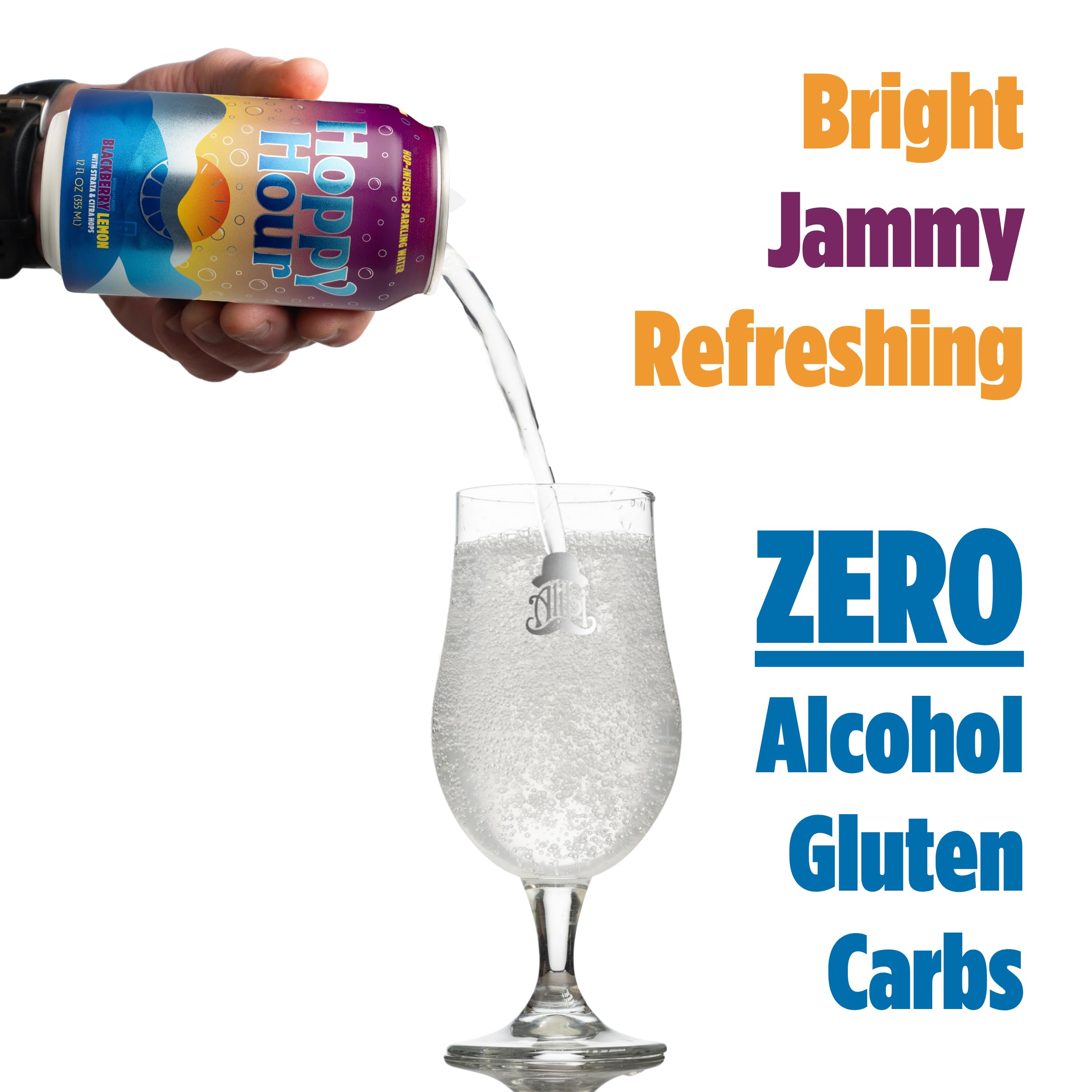 Hoppy Hour Sparkling Hop Water, Non-Alcoholic and Adaptogens Drink, Zero Sugar and Calories, Refreshing Original Citrus Flavor, 12 oz Cans (12-Pack)