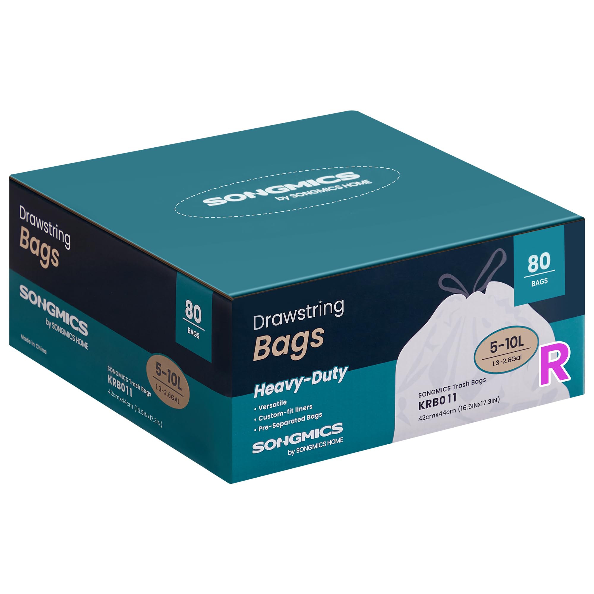 SONGMICS Trash Bags for 8-Gallon (30 L) Trash Cans, Drawstring Kitchen Garbage Bags, Pre-Separated, Liner Code 30A, 2 Rolls, 90 Count, White UKRB30A02