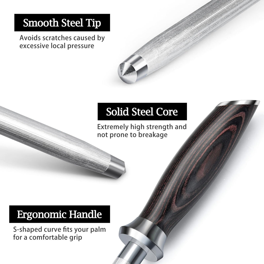 HOSHANHO Honing Rod,10 Inch Professional Kitchen Knife Sharpener Rod, Japanese High Carbon Knife Sharpening Steel with Ergonomic Pakkawood Handle, Ideal for All Chef Knives