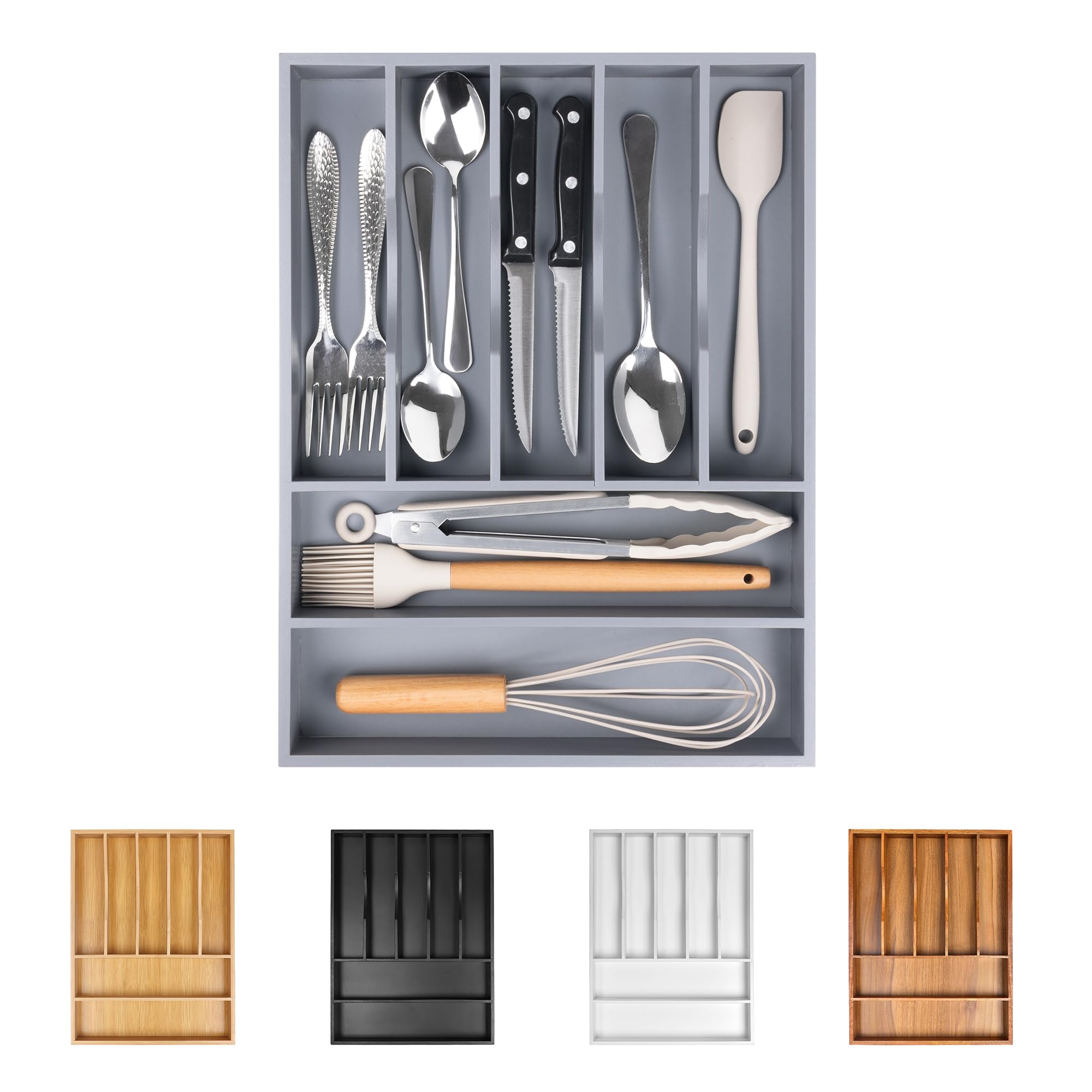 Bellsal Silverware Organizer Kitchen Drawer Organizer Expandable Bamboo Utensil Holder Cutlery Tray for Kitchen Utensil and Flatware Bedroom Office