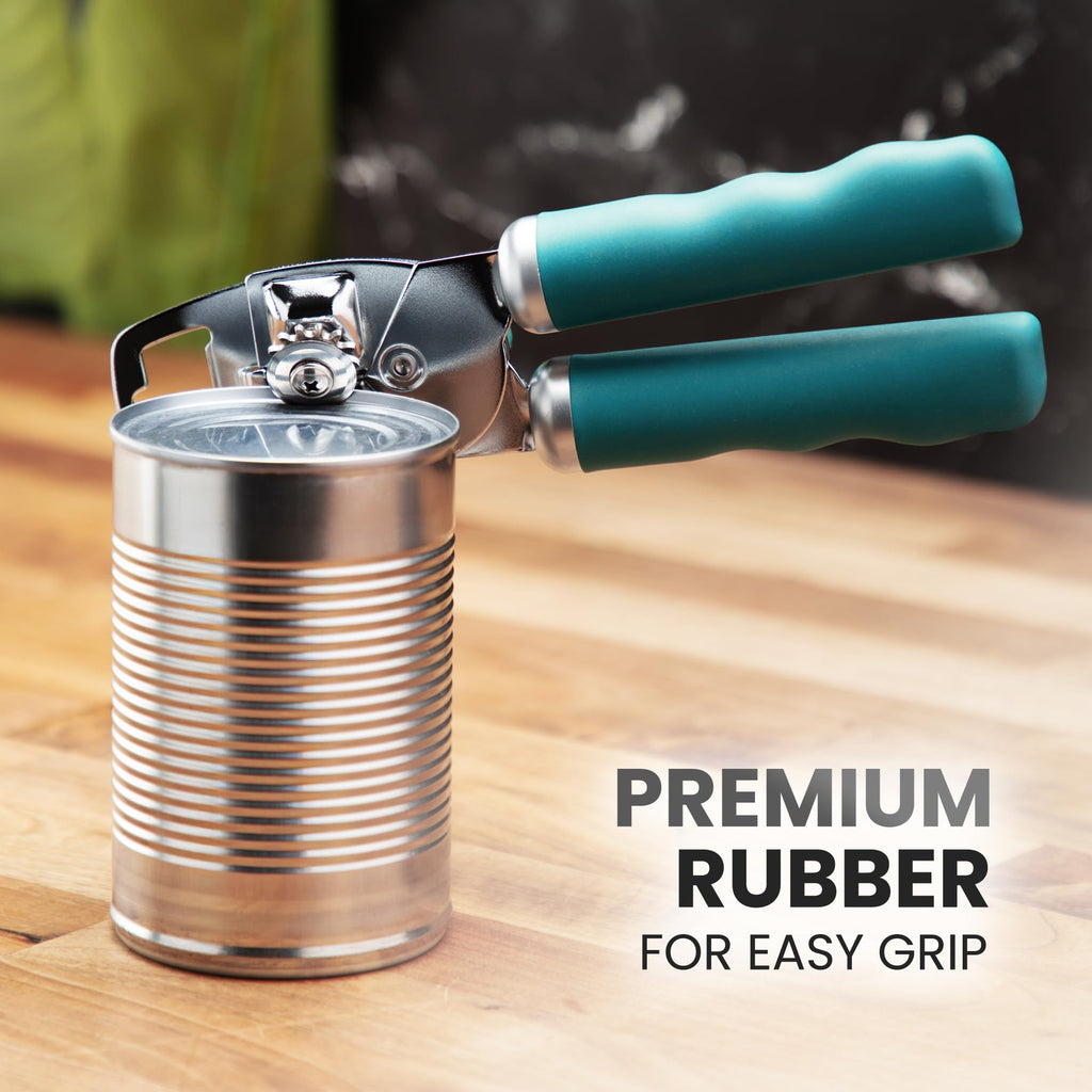 Zulay Kitchen COMFY™ Can Opener Manual with Bottle Opener - Rust Proof Stainless Steel Manual Can Opener With Turn Knob & Comfy Soft Grip Handles - Black