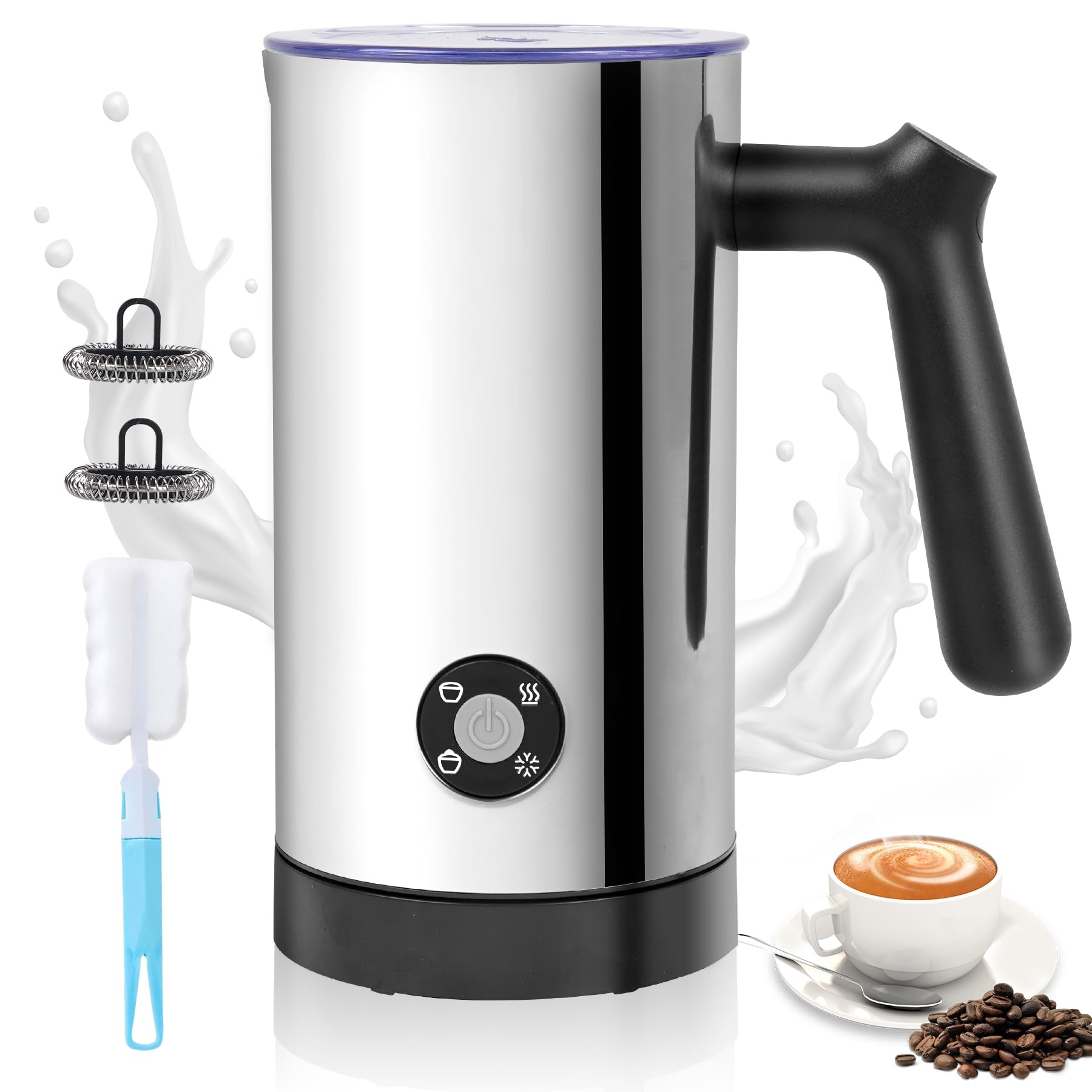Milk Frother, 4-in-1 Milk Frother and Steamer, 10.6oz Electric Milk Steamer, Automatic Cold and Hot Foam Maker for Lattes, Cappuccinos, Ceramic Lining Interior (Polished)