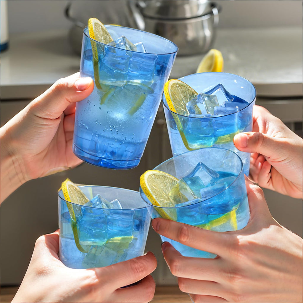 DaYammi 200 Pack Gold Plastic Cups 10 Oz Clear Cup Gold Rimmed Disposable Wine Glasses Fancy Disposable Party Cups Tumblers Drinking Cup Plastic Cocktail Glasses gold disposable cups for Party Wedding