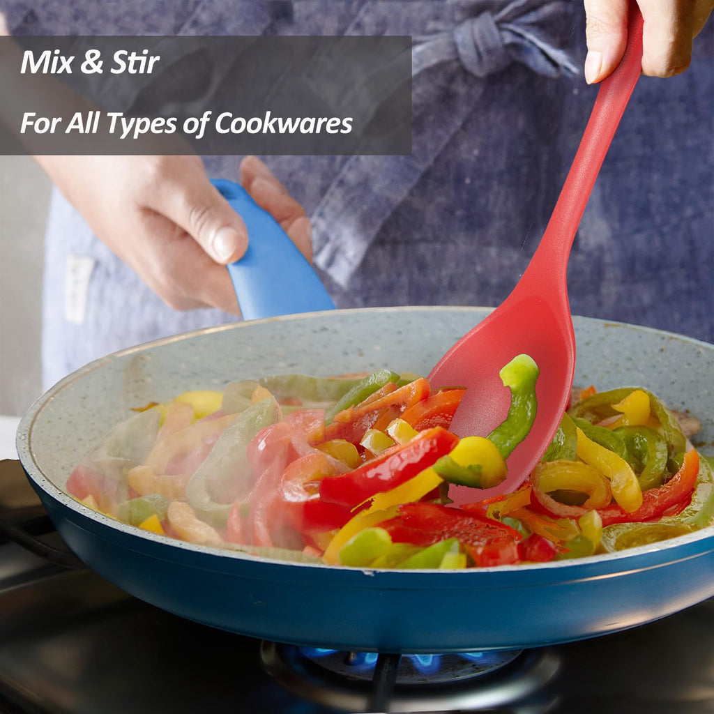 Silicone Spoons for Cooking - Extra Large Kitchen Spoons for Mixing, Serving, & Stirring - 600°F Heat-Resistant Non Stick Utensils Ladle & Skimmer- Dishwasher Safe, Black