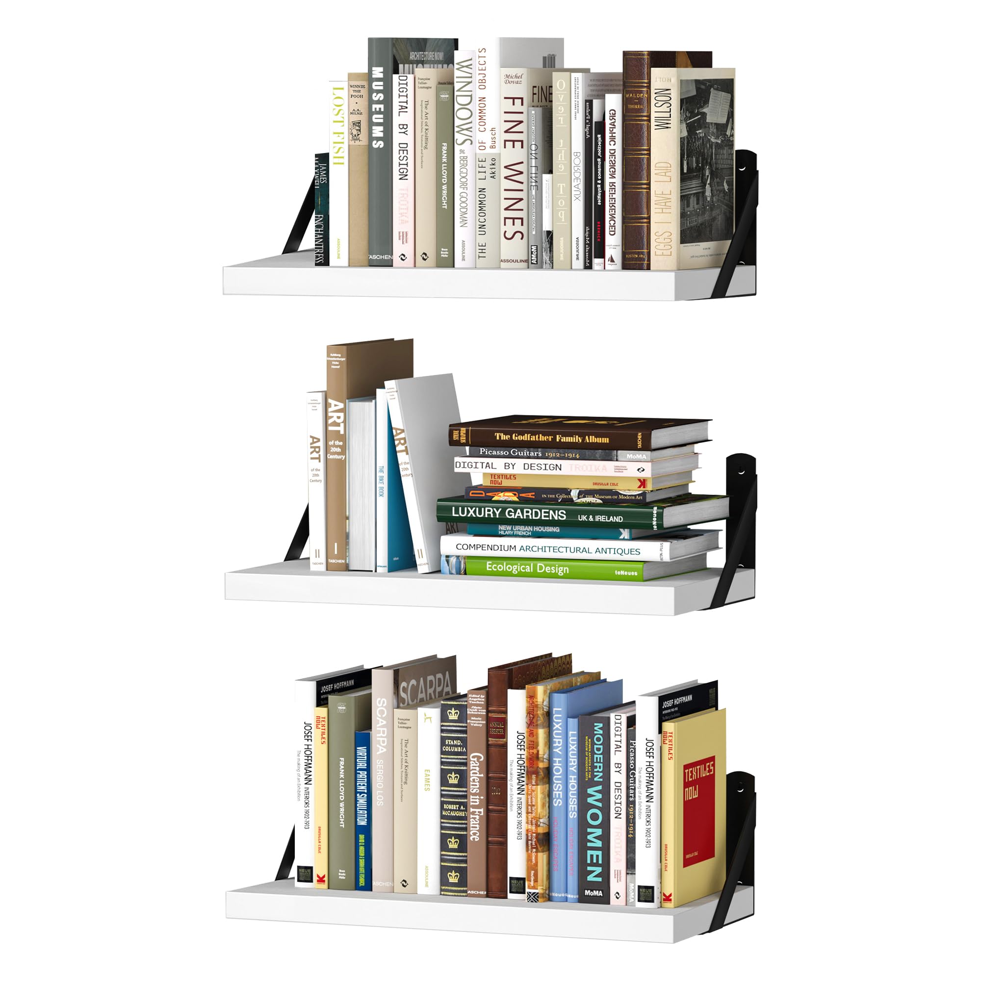 upsimples Floating Book Shelves for Wall, 15.7 Inches Wood Shelves for Living Room, Bathroom, Bedroom, Kitchen Storage and Decoration, White