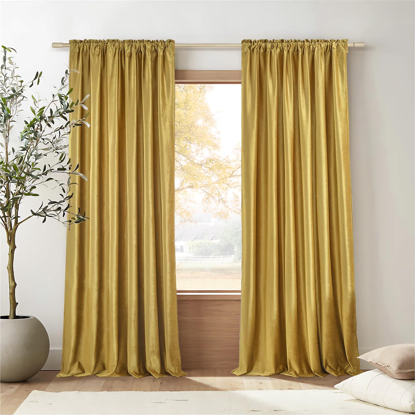 Topfinel Olive Green Velvet Curtains 84 Inches Long for Living Room,Blackout Thermal Insulated Curtains for Bedroom,Back Tab Modern Window Treatment for Living Room,52x84 Inch Length,Olive Green