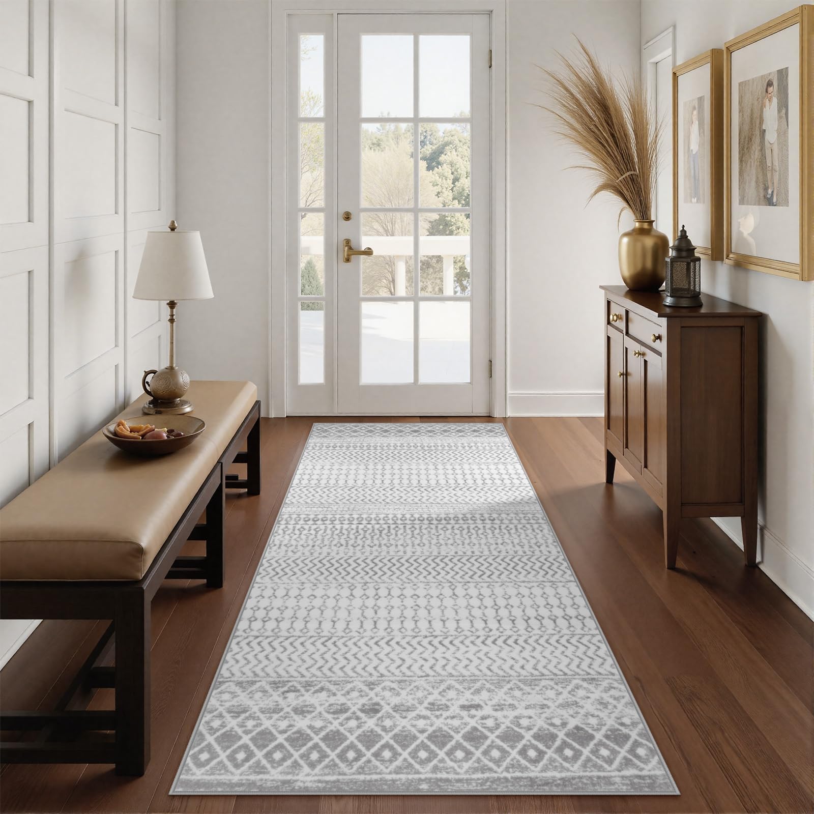 Moroccan Washable Rugs, 2x3 Light Grey Rug Non-Slip Small Distressed Entryway Rugs, Soft Low-Pile Bedroom Rug Indoor Doormat Carpet for Entryway Kitchen Bathroom
