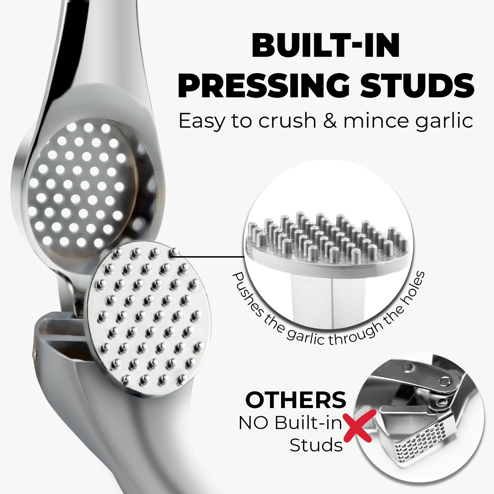 Zulay Kitchen Premium Garlic Press Set - Rust Proof Professional Garlic Mincer Tool - Easy-Squeeze, Easy-Clean with Soft, Ergonomic Handle - Silicone Garlic Peeler & Brush (Silver)