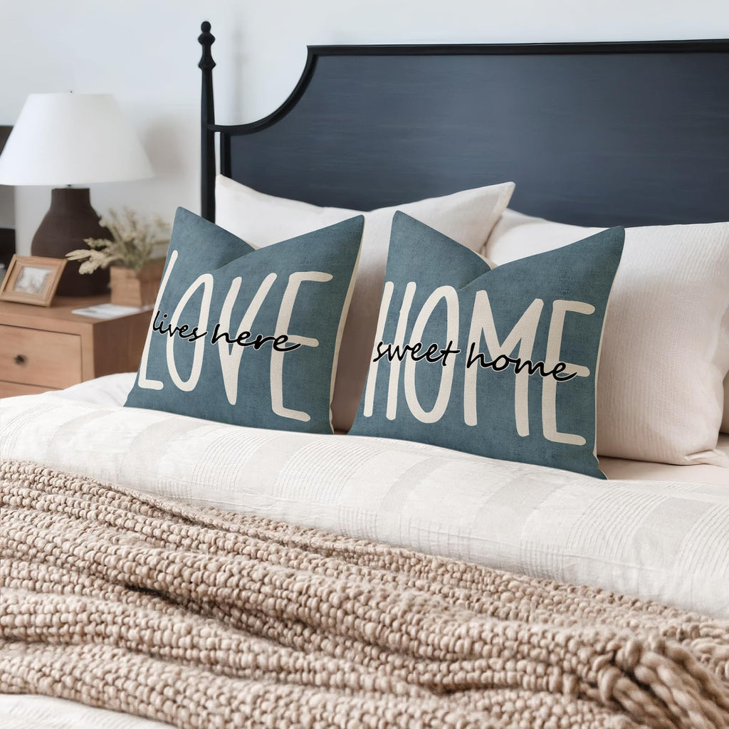 YCOLL Farmhouse Pillow Covers 18x18 Set of 4 Throw Pillow Covers Rustic Linen Decorative Pillows Square Cushion Covers for Couch Sofa Bedroom Home Decor