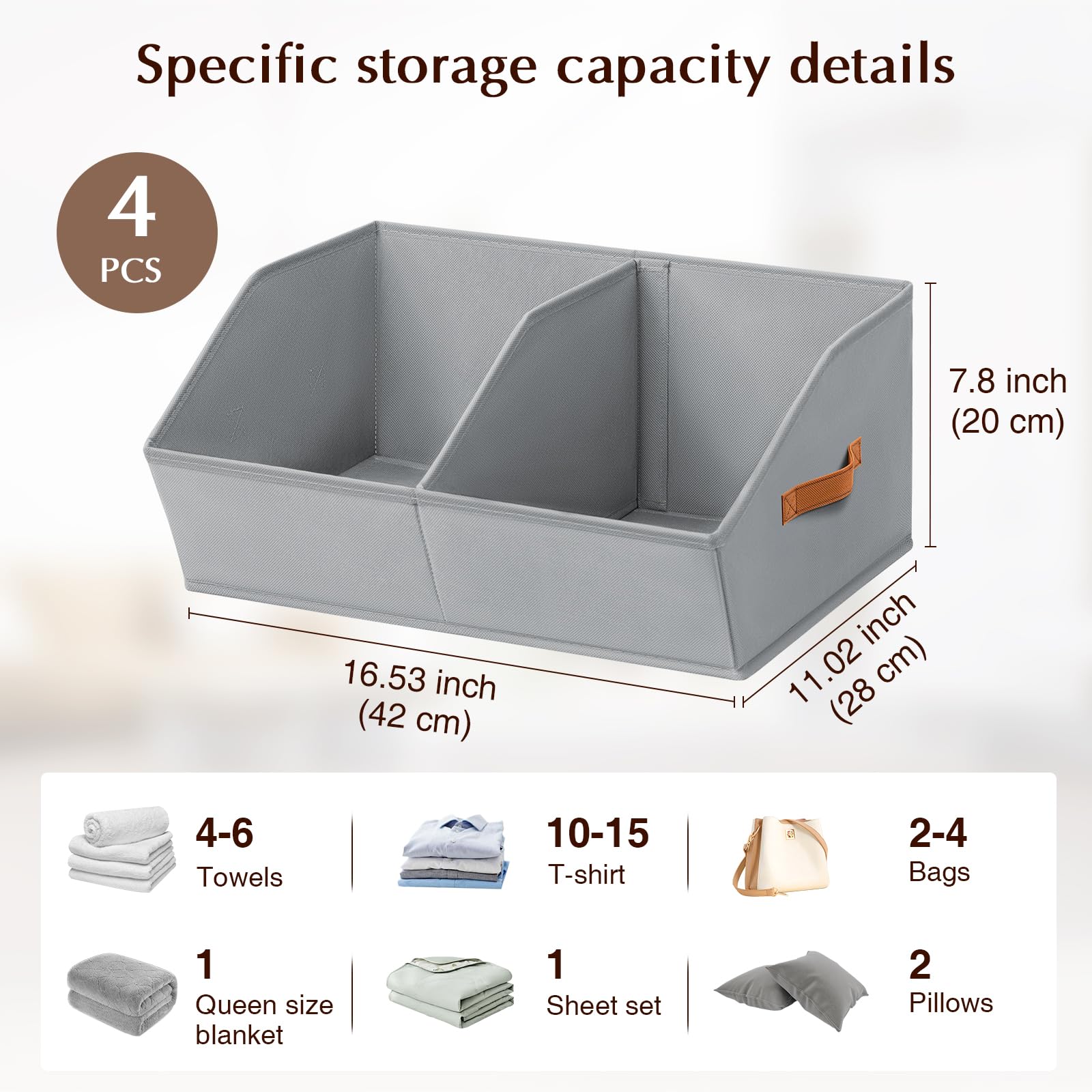 Homsorout Closet Organizers and Storage Bins - 8 Pack Collapsible Divided Trapezoidal Cube Storage Bins Baskets with Orange Handle for Organizing Clothes Blankets, Toys, Books, Towels(Beige)