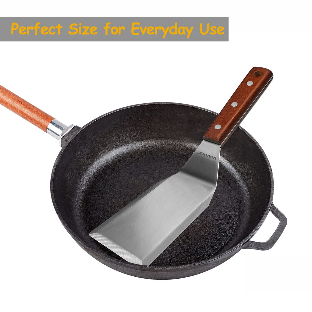 Professional Metal Spatula for Cast Iron Skillets and Flat Top Grills, Full Tang Wooden Handle,1.8mm Thick Stainless Steel Blade, Smash Burger Spatula Turner for Flipper, Cooking, BBQ, 4.7 x 2.7 Inch
