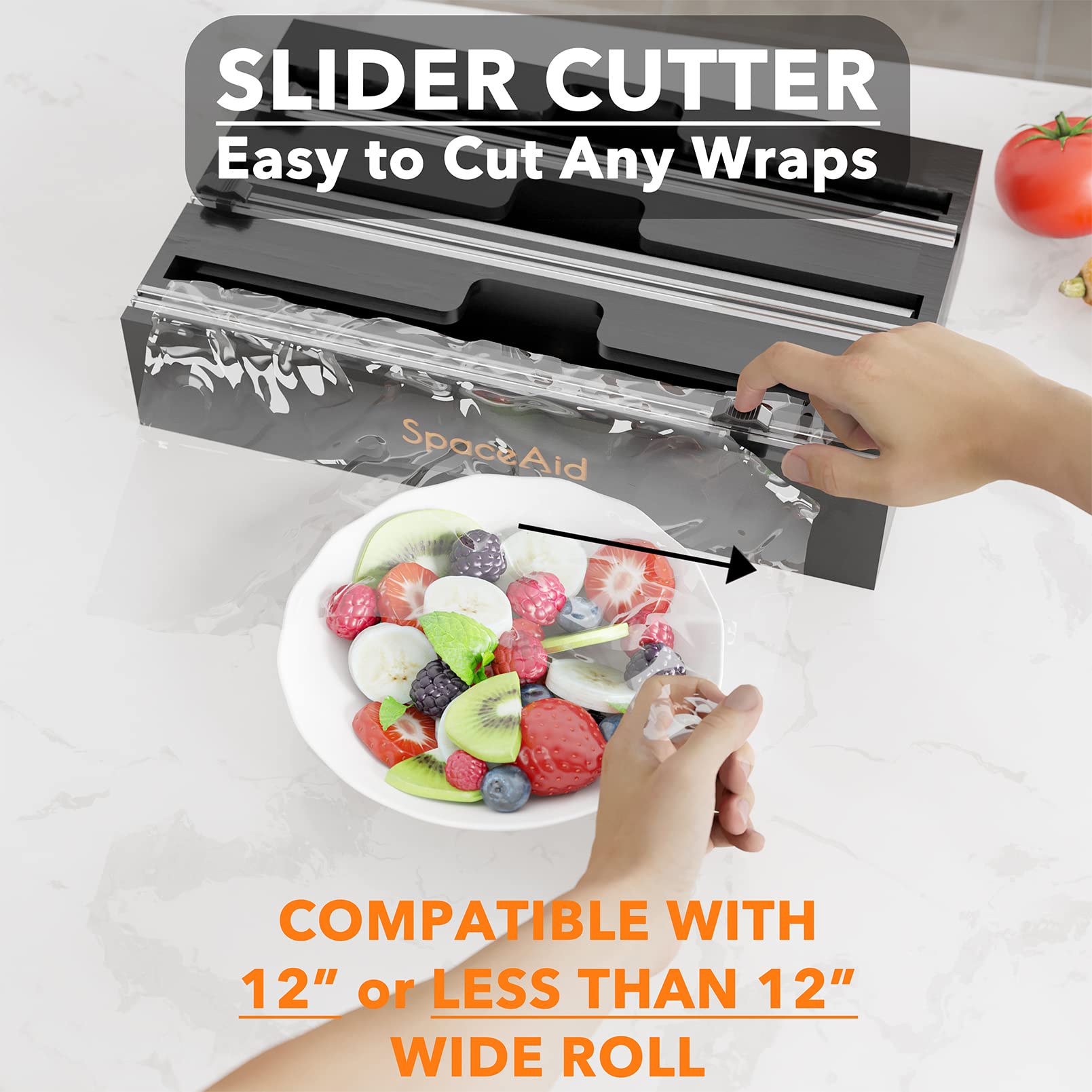 SpaceAid WrapNeat 3 in 1 Wrap Organizer with Cutter and Labels, Plastic Wrap, Aluminum Foil and Wax Bamboo Dispenser for Kitchen Storage Organization Holder for 12" Roll (Natural)