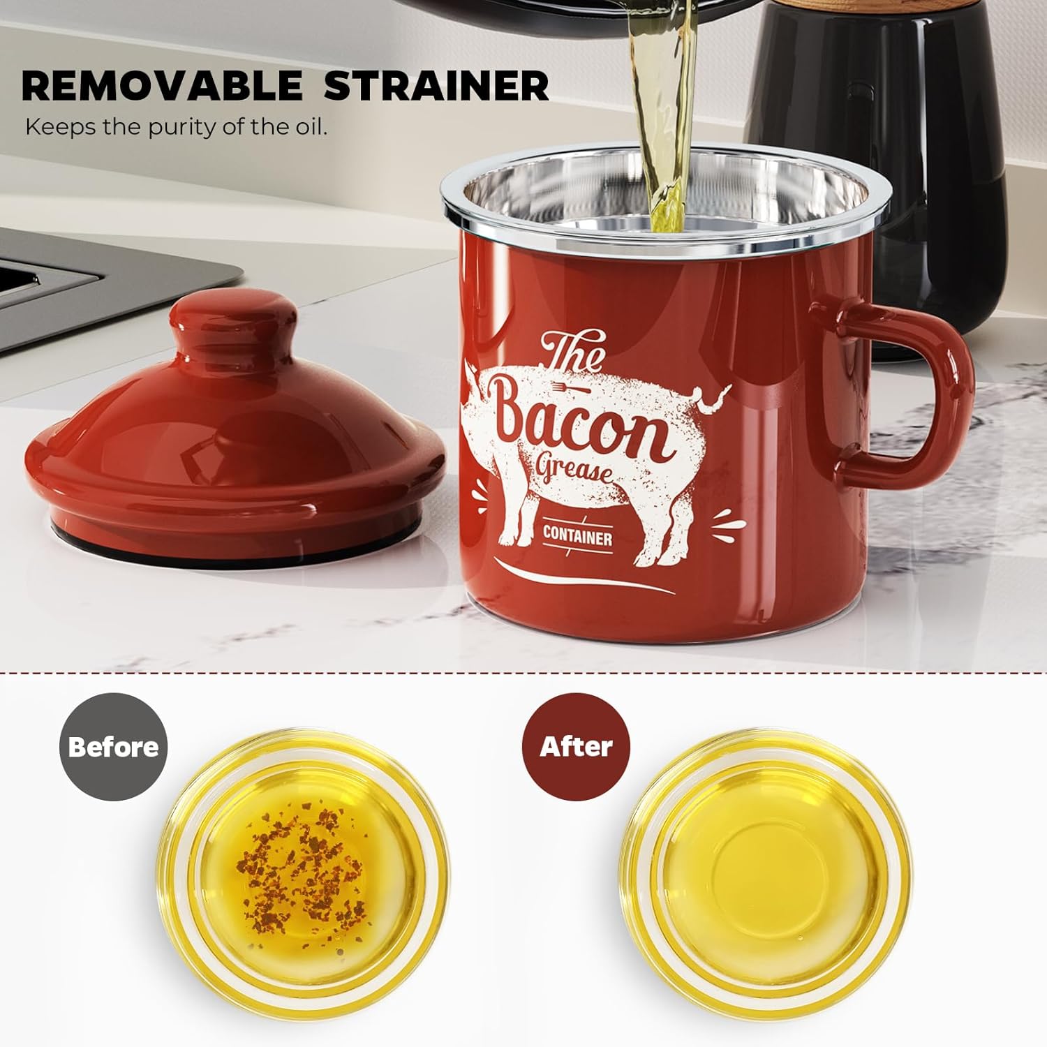 Black Meat Chopper and 15OZ Mini Red Bacon Grease Container