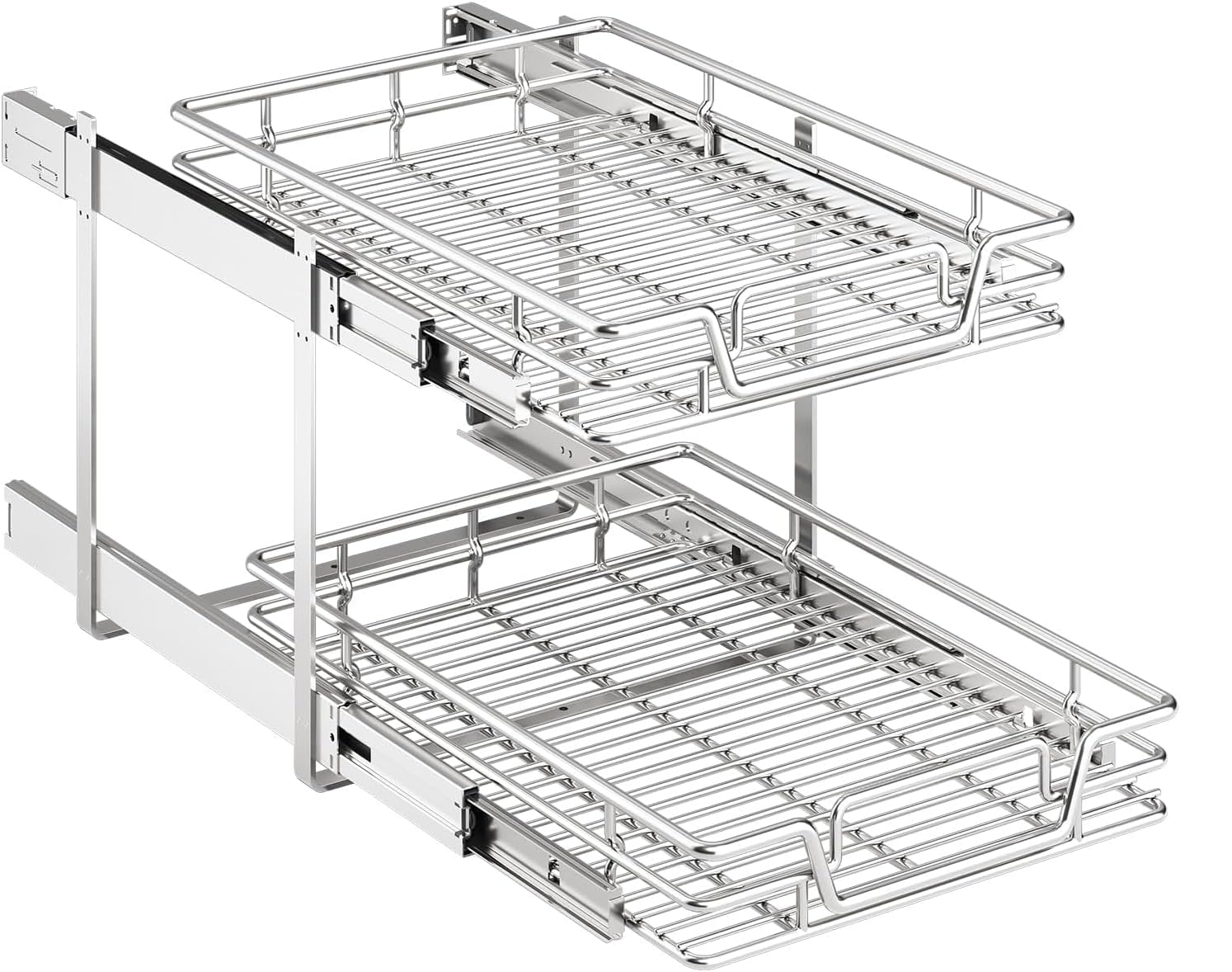 2-Tier Kitchen Cabinet,Pull Out Cabinet Organizer,Shelf and Drawer Organizer Slide Out Pantry Storaqe Basket in Multiple Sizes (12" W x21 D)