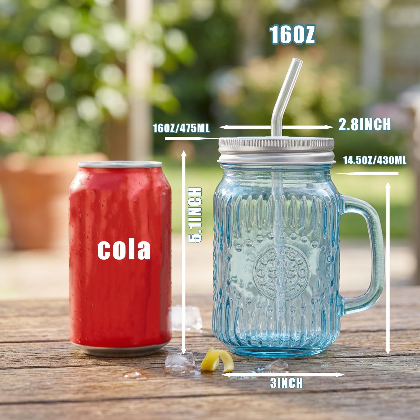 DaYammi Mason Jars with Lids and Straws, 6 Pack 16 Oz Glass Cups for Cold Beverages, Juice, Smoothies, Iced Coffee, Cocktails Leak-Proof Drinking Glasses with Sealed & Straw Lids, Colorful