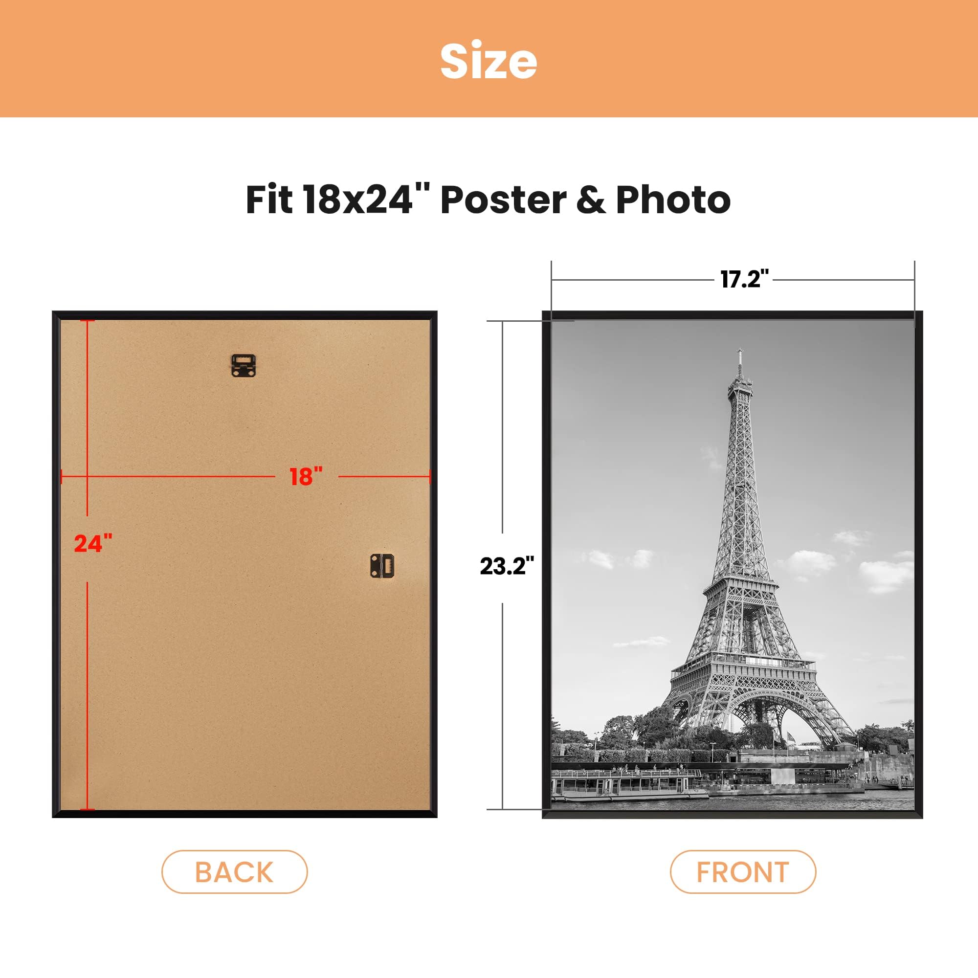 upsimples 12x16 Picture Frame Black 3 Pack, Scratch-Proof Poster Frames 12 x 16 for Photo Gallery - Slide-In Strips, Horizontal or Vertical Wall Mounting