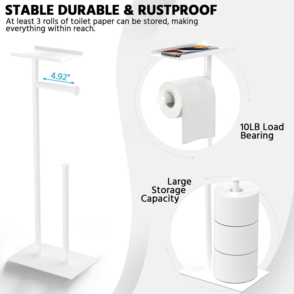 CISILY Black Toilet Paper Holder Stand with Phone Shelf, Bathroom Toliet Decor Decoration. Tissue Roll Free Standing Storage, Rv Accessories, Apartment Restroom Household Home Essentials