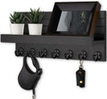 Key Holder Wall Mount, Entryway Key and Mail Holder with 7 Sturdy Hooks for Sunglasses, Dog Leash, Decorative Wall Shelf with Mounting Hardware, 15”W x 6.7”H x 4.2”D