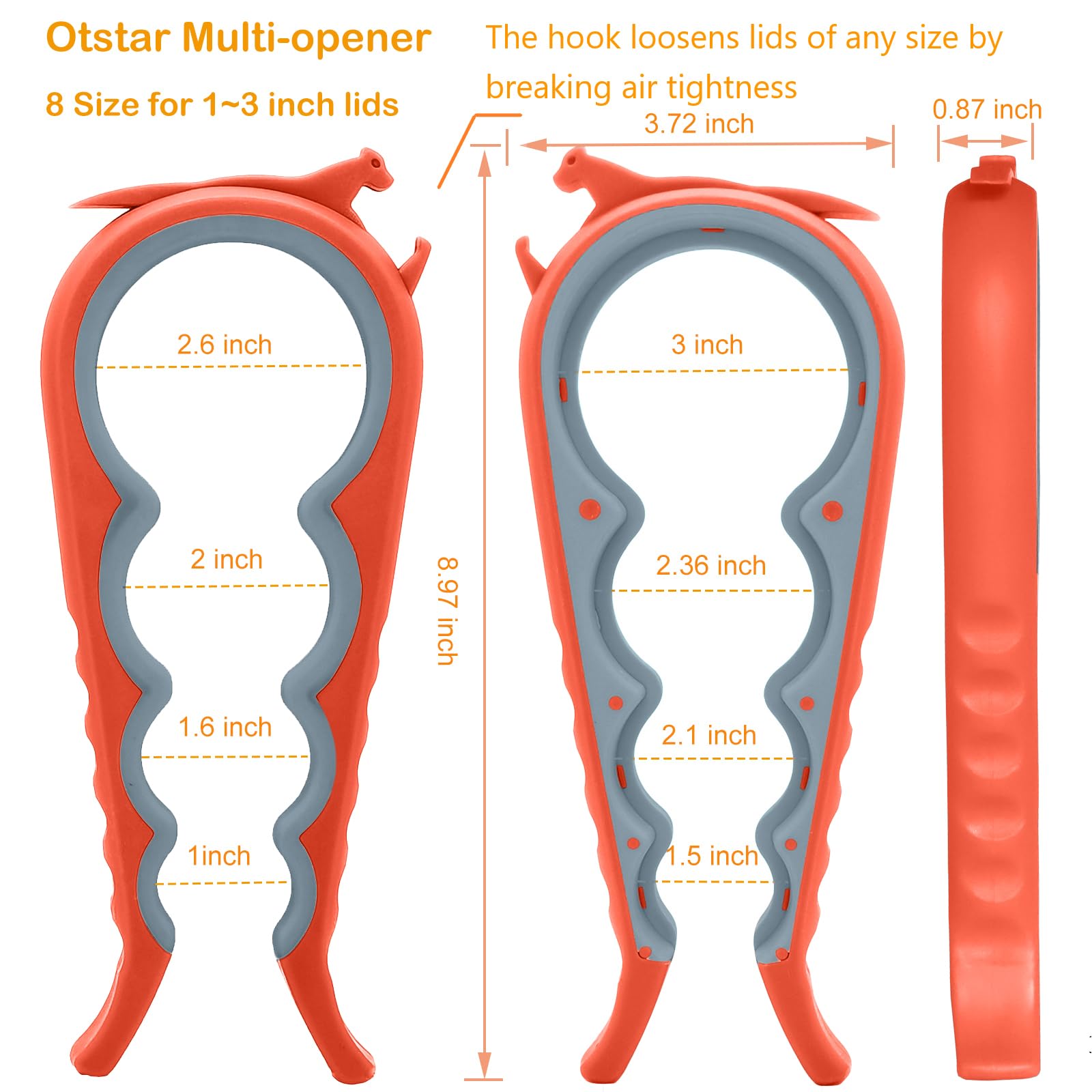Otstar Jar Opener Bottle Opener and Can Opener for Weak hands, Seniors with Arthritis and Anyone with Low Strength, Mutil Jar Opener Get Lids Off Easily (Blue and Grey)