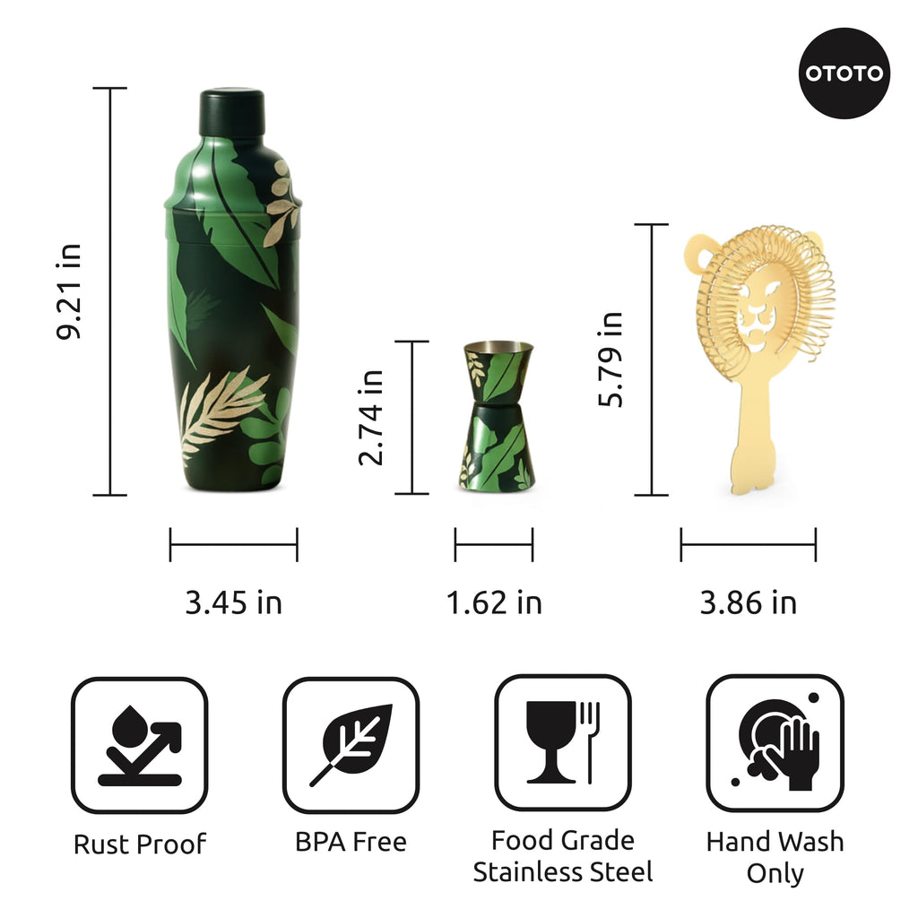 New - OTOTO Sip Safari Jungle Cocktail Shaker Set - Bartender Kit with Lion Cap, Bar Cart Accessories, Bartender Bar Accessories, Party Essentials, Cute Accessories, Unique Gifts, Kitchen Must Haves