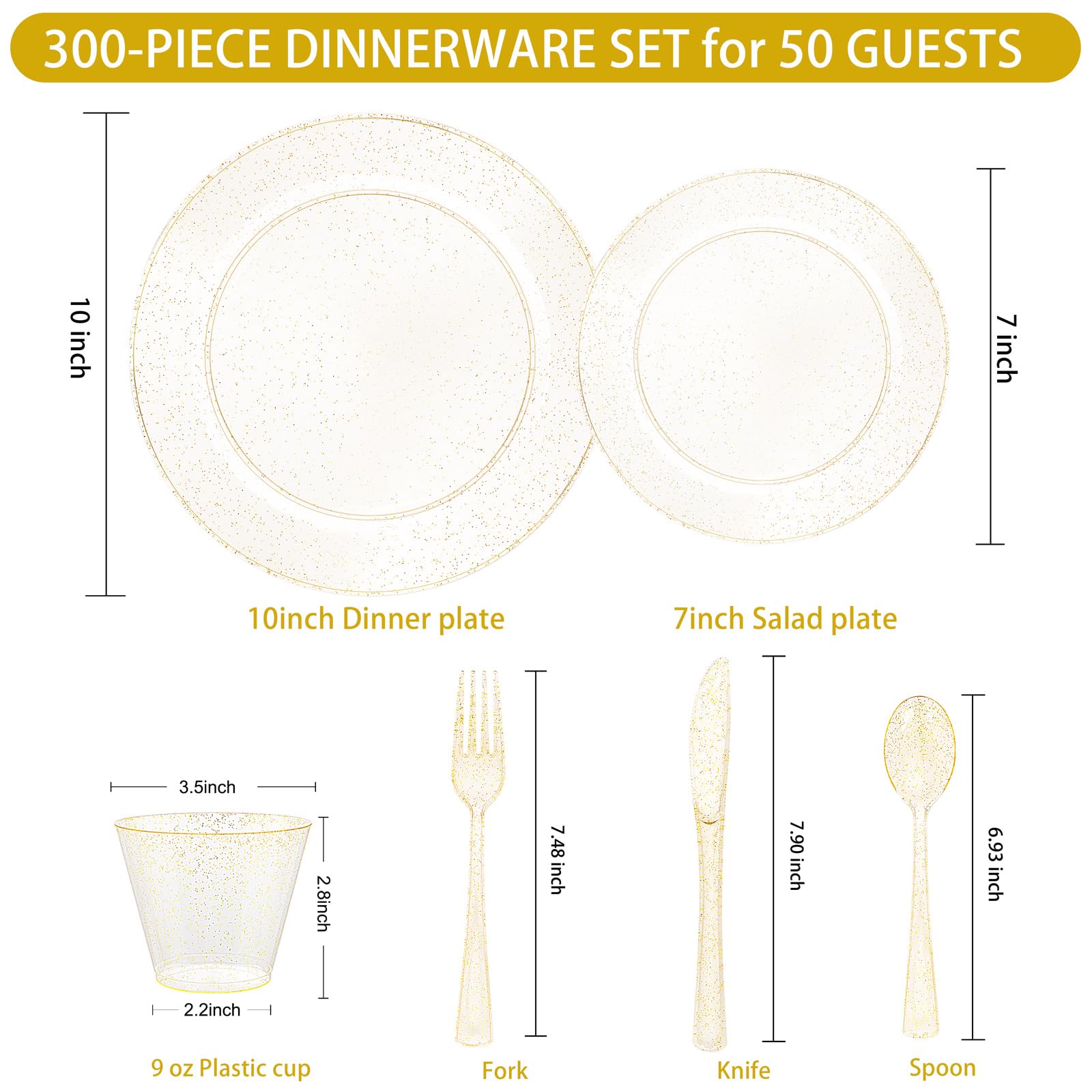 WELLIFE 600 PCS Silver Disposable Dinnerware Set for 100 Guests, Wedding Reception Plates & Silver Plastic Tableware, Dinner & Salad Plates, Cups, Forks, Knives & Spoons for Weddings & Elegant Events