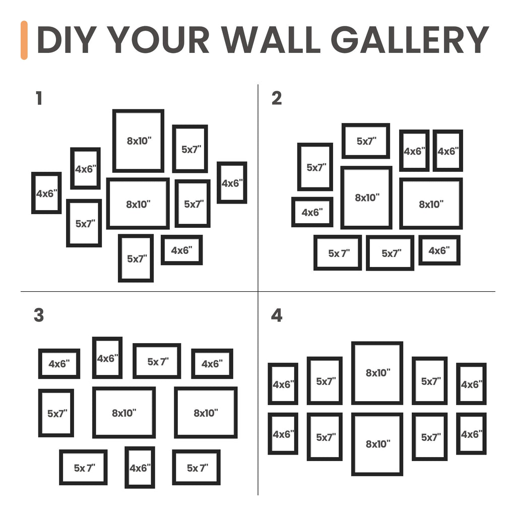 upsimples 10 Pack Picture Frames Collage Wall Decor for Mounting or Tabletop Display, Photo Gallery Frame Set for Family, Multi Sizes Including 8x10, 5x7, 4x6, Black
