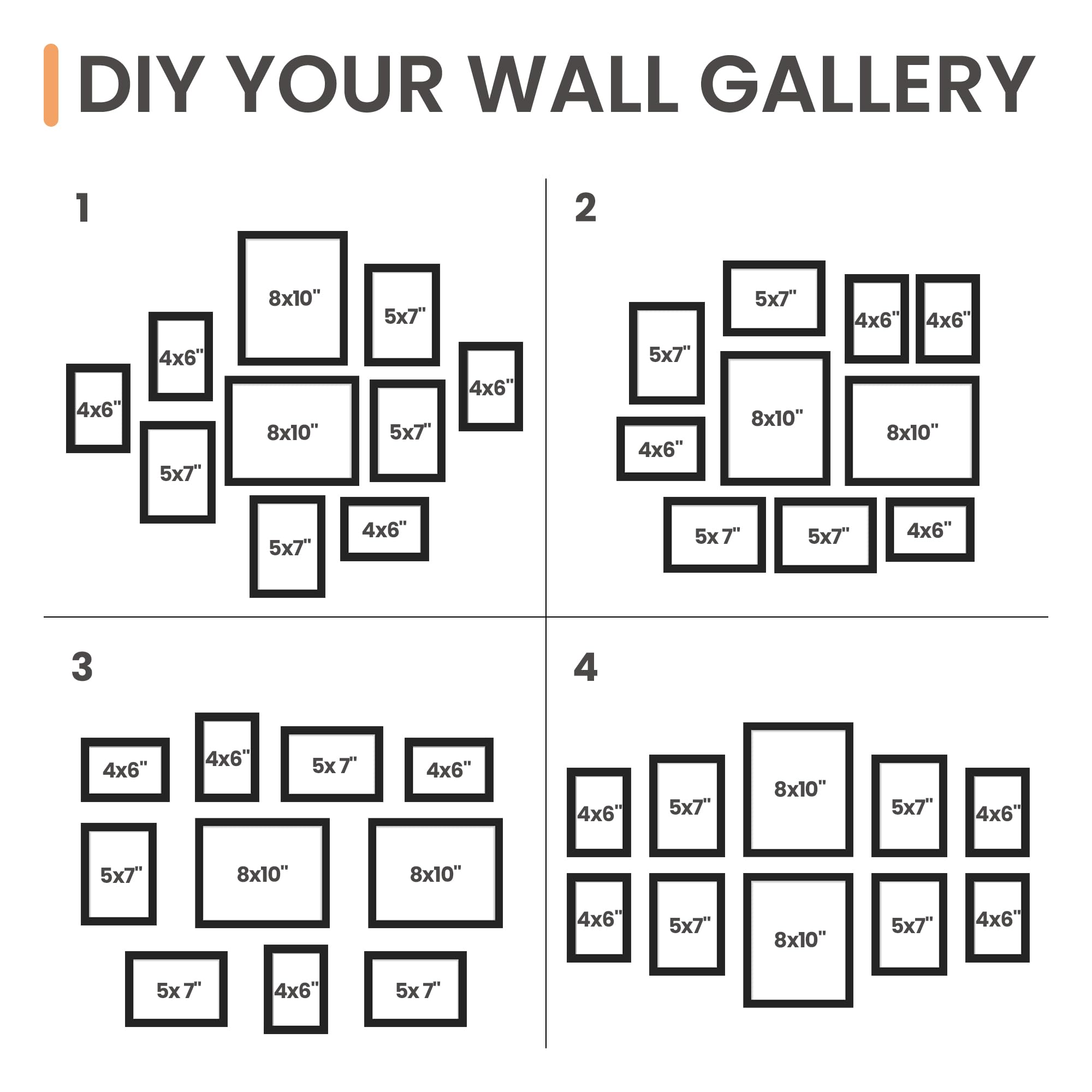 upsimples 10 Pack Picture Frames Collage Wall Decor for Mounting or Tabletop Display, Photo Gallery Frame Set for Family, Multi Sizes Including 8x10, 5x7, 4x6, Black