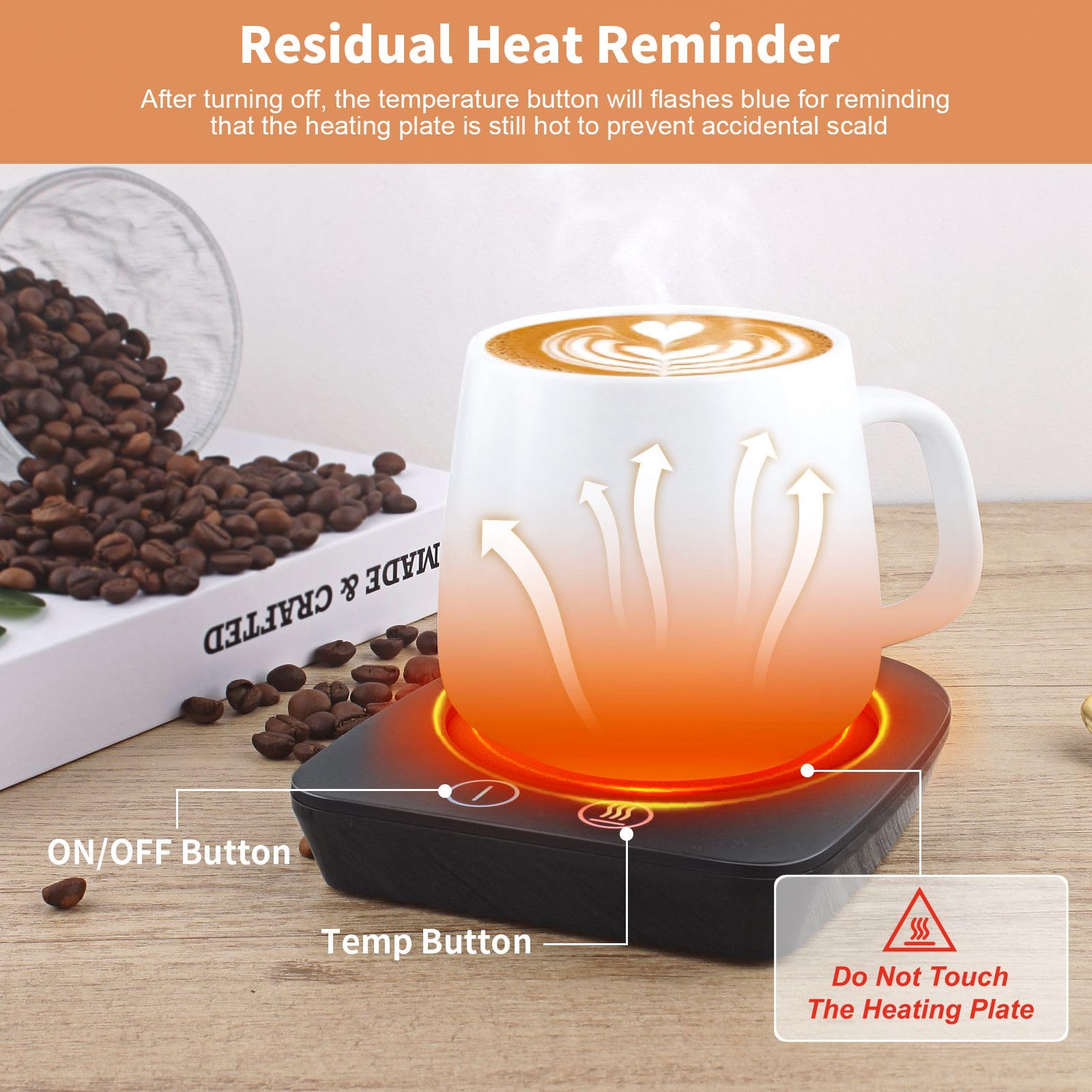 VOBAGA Imitation Wood Grain Coffee Cup Warmer & Mug Warmer for Desk, Electric Coffee Warmer Plate with 3-Temp Settings for Tea, Cocoa, Milk with Auto Shut Off After 4 Hours, Coffee Gifts for Women Men