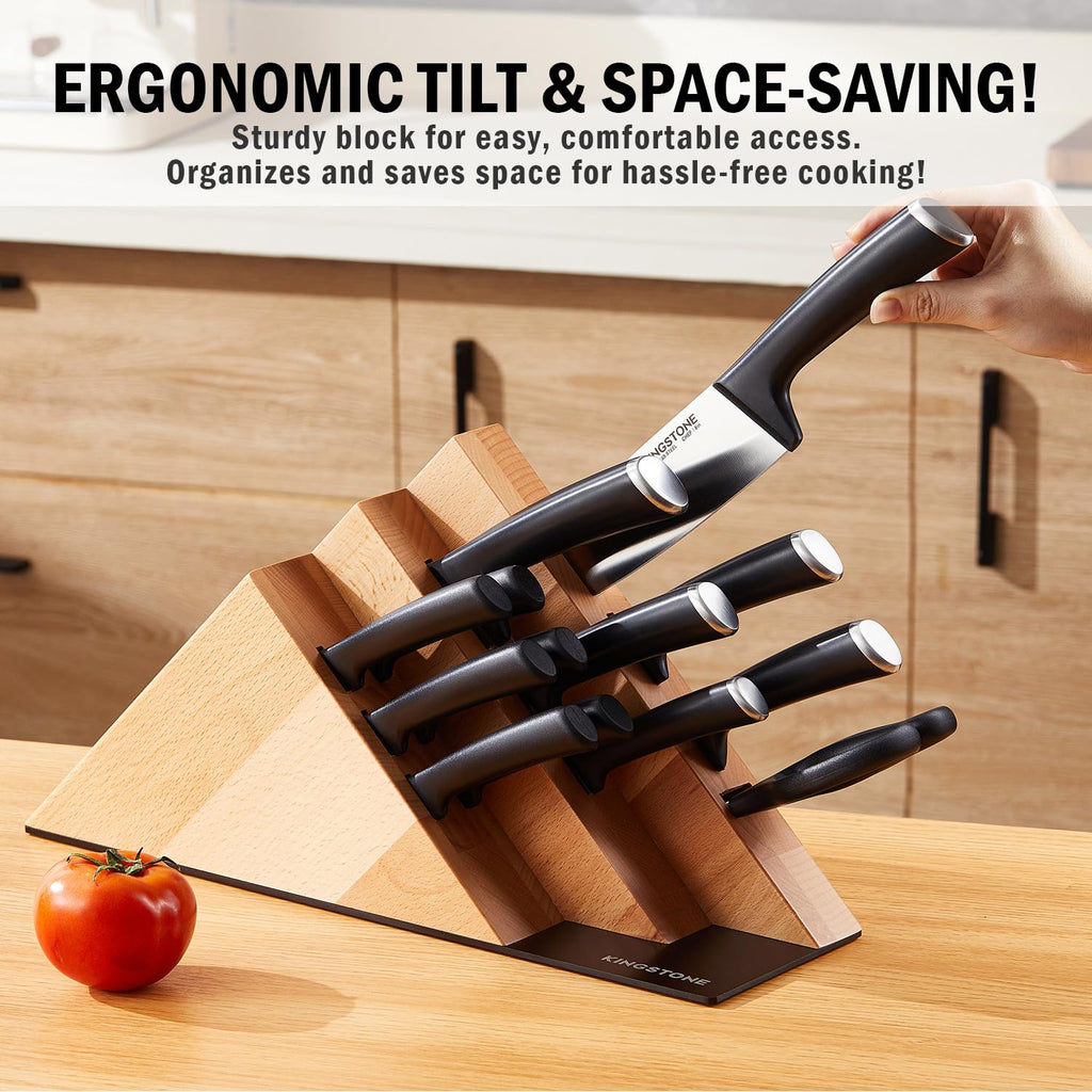 KINGSTONE 14-Piece Kitchen Knife Set with Block, High-Carbon Stainless Steel Knives Set, Ergonomic Non-Slip Handle, Professional Knife Set for Kitchen for Home Cooking & Gifting, Walnut